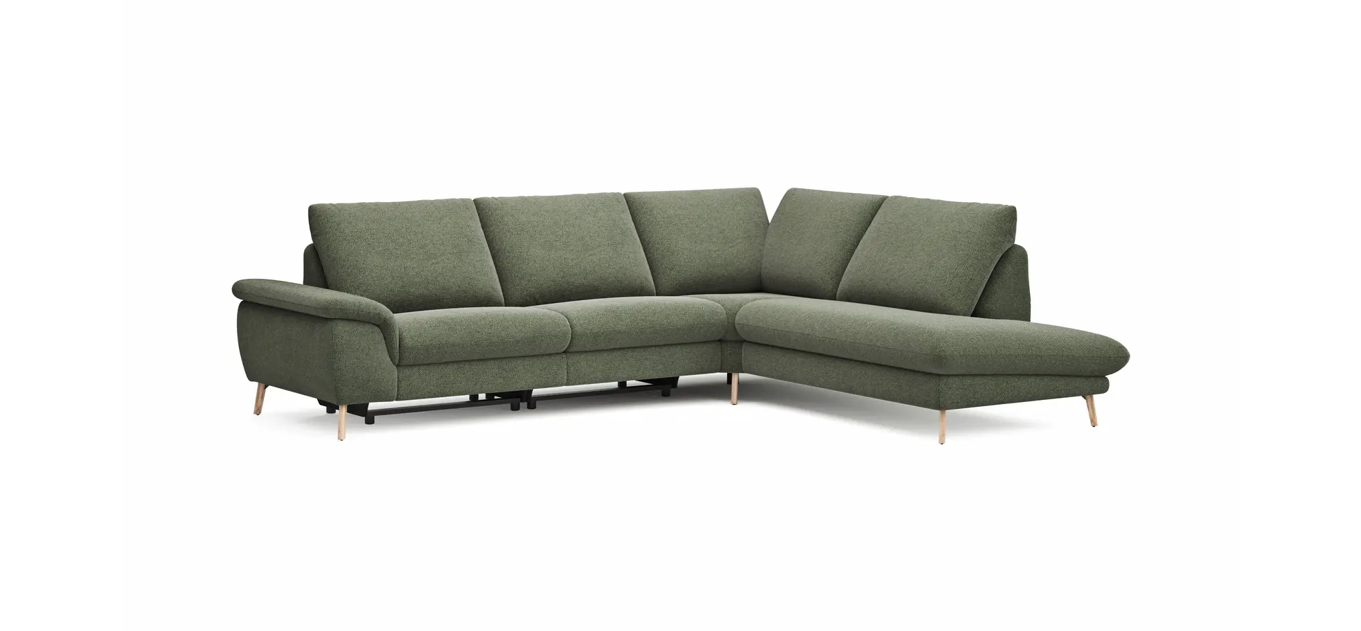 Ecksofa Gotera - 1,5-Sitzer med. + 1,5-Sitzer med. links mit Ecke und Abschlussteil rechts inkl. Rückenlehne verstellbar, Stoff, Olivgrün