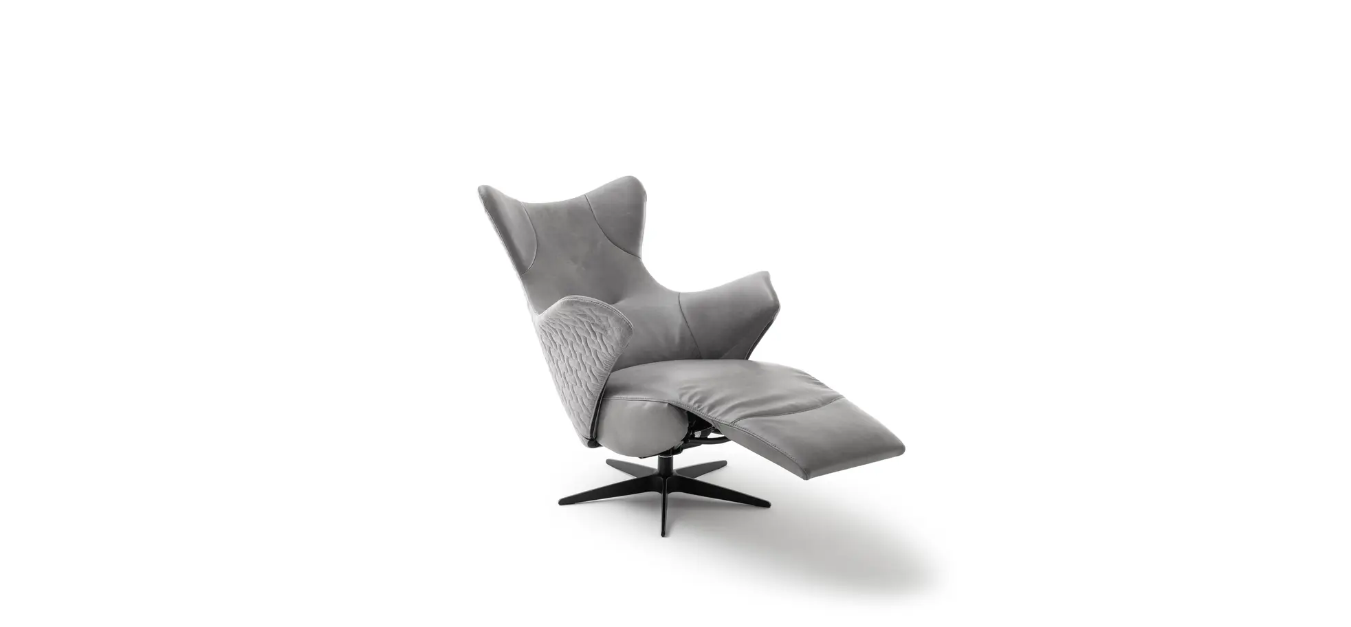 Relaxsessel Follina - Relaxfunktion (motorisch), Leder, Stoff, Grau