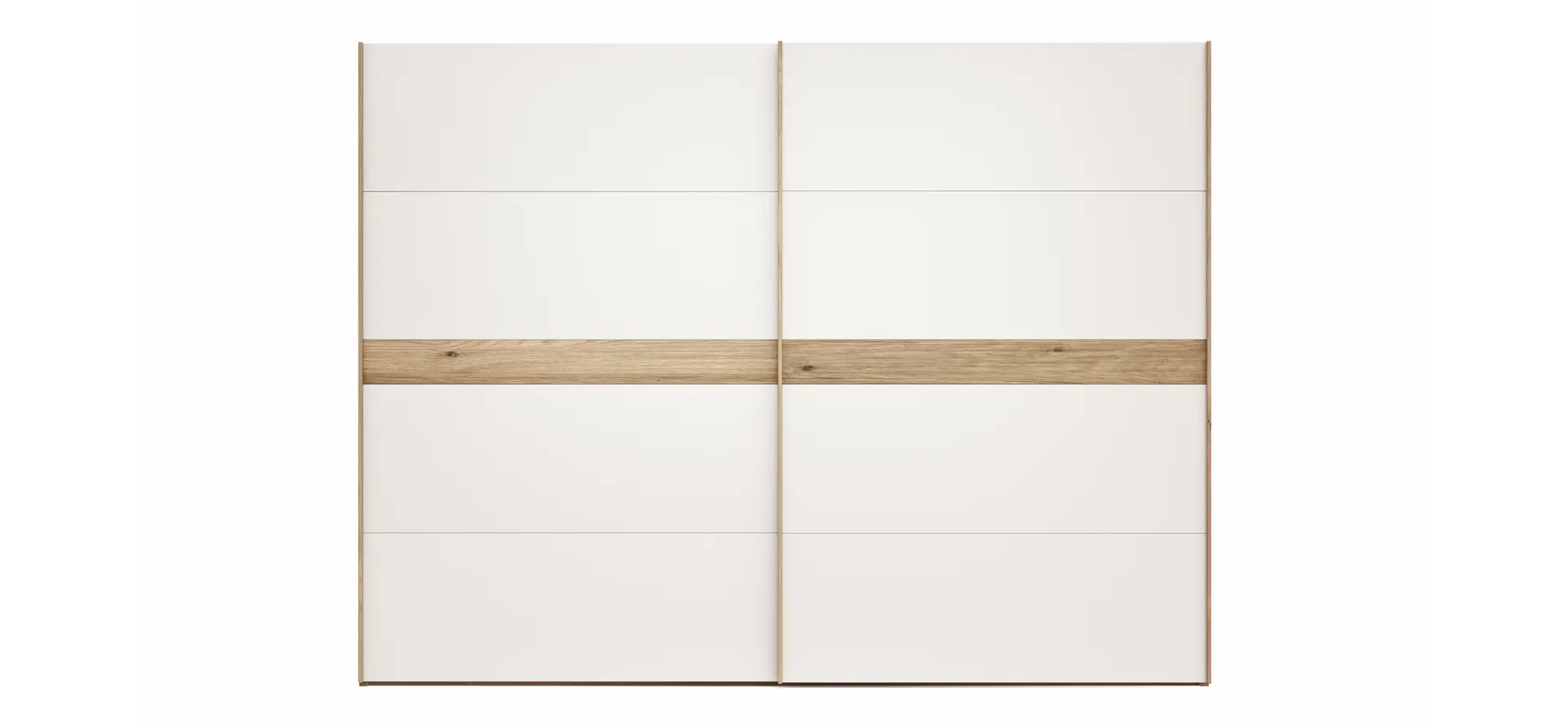 Schwebetürenschrank Viana - B ca. 301 cm, Lack, Weiß, Riffholz, Balkeneiche