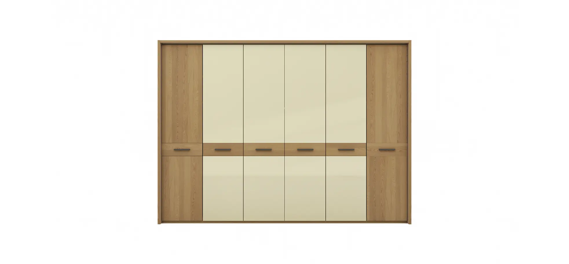 Drehtürenschrank Lenoso - B. ca. 306 cm, Eiche massiv, Glas, Champagner