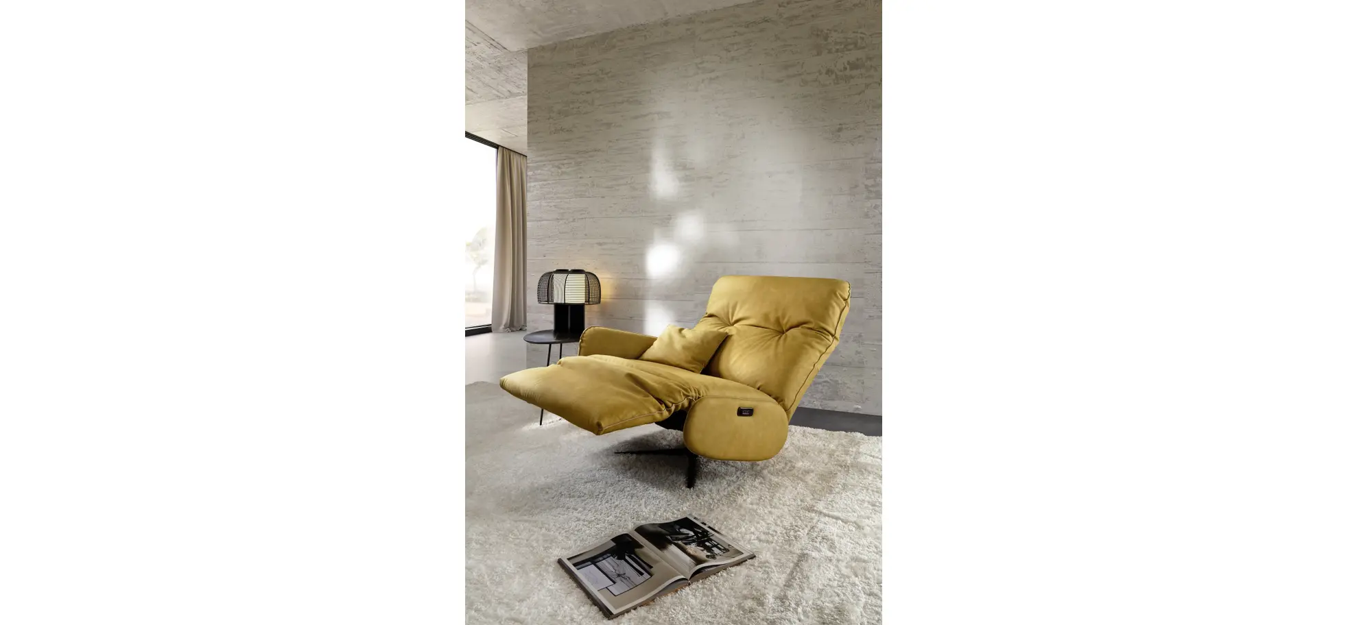 Loungesessel Lovere - Leder, Curry, Armlehne links