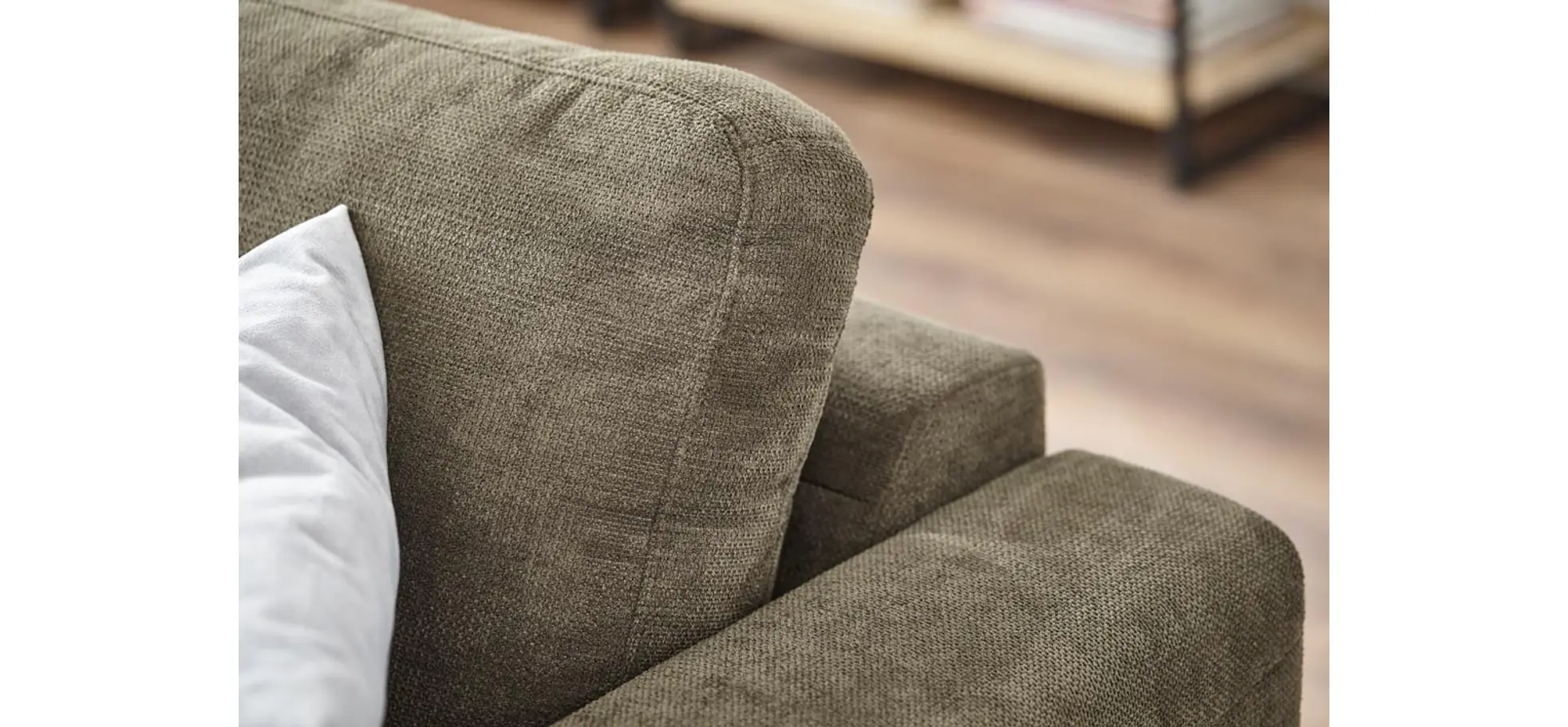 Ecksofa Oviedo - 1,5-Sitzer mit Longchair rechts, Stoff, Braungrün