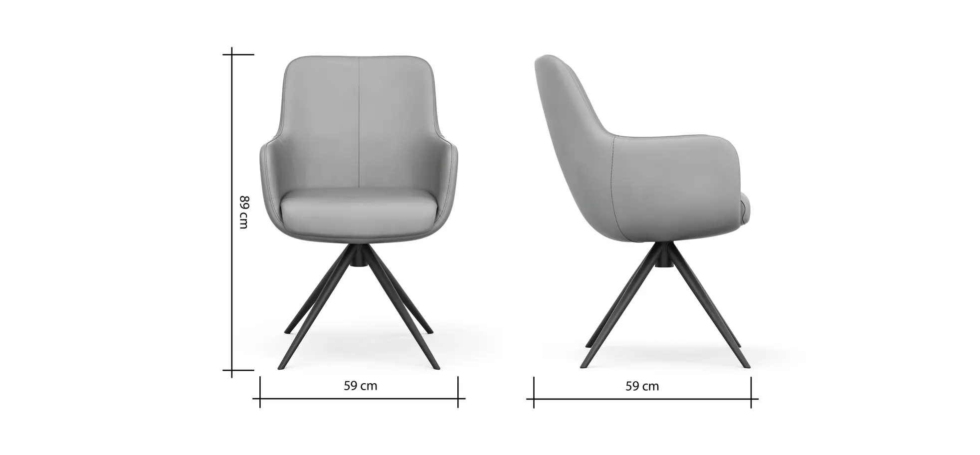 Armlehnstuhl Mis - Leder, Schwarz, Drehbar, Gestell, Schwarz