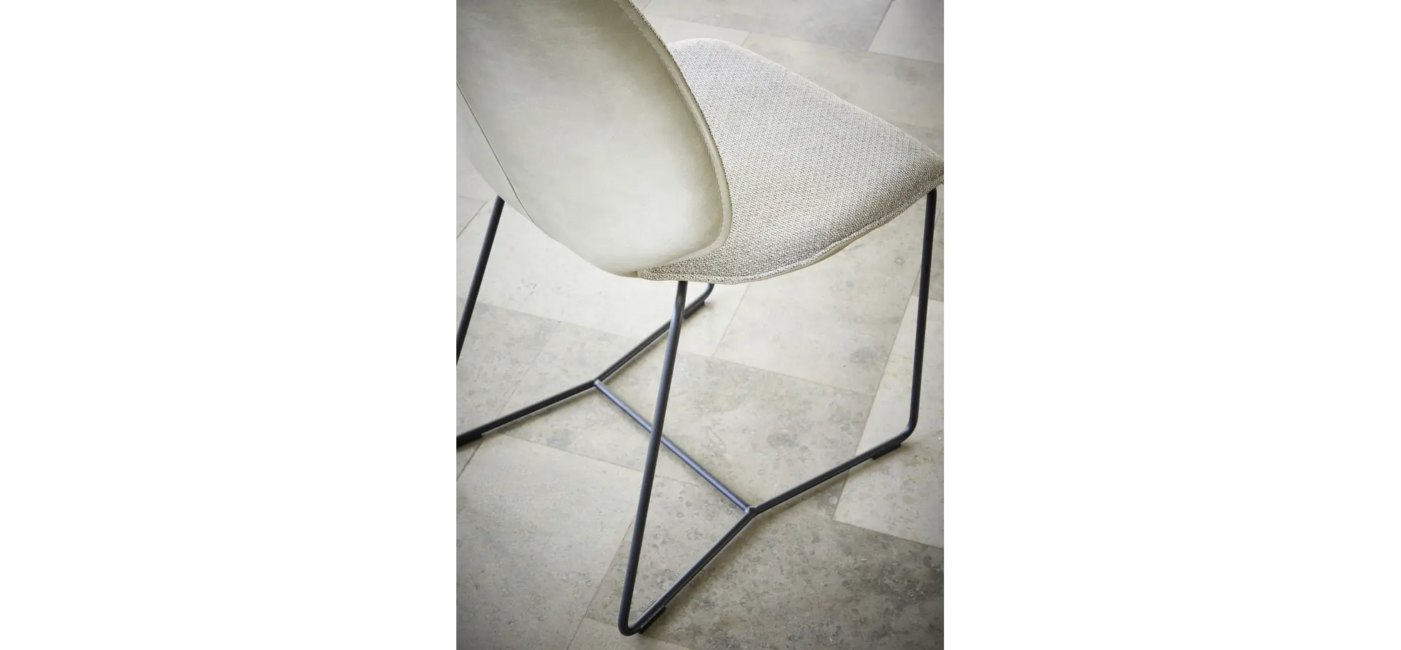 Armlehnstuhl Penthouse - Stoff, Hellgrau, Leder, Steingrau, Kufen, Anthrazit