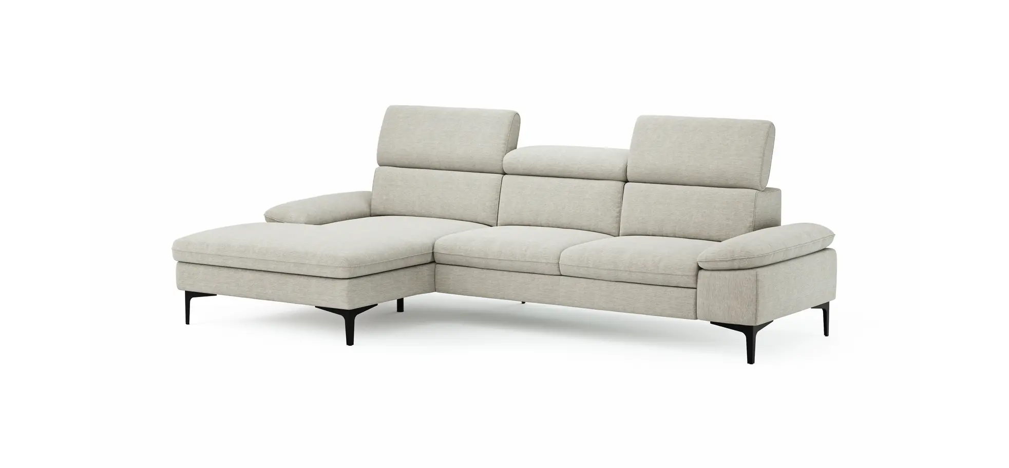 Ecksofa Felipa - Longchair links mit 2,5-Sitzer inkl. Kopfteil verstellbar, Stoff, Natur