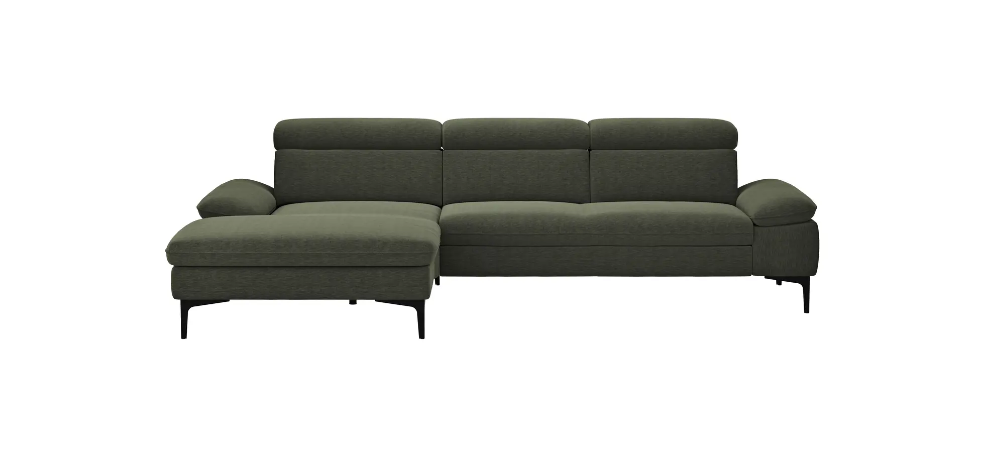 Ecksofa Felipa - Longchair links mit 2,5-Sitzer inkl. Kopfteil verstellbar, Stoff, Dunkelgrün 105088