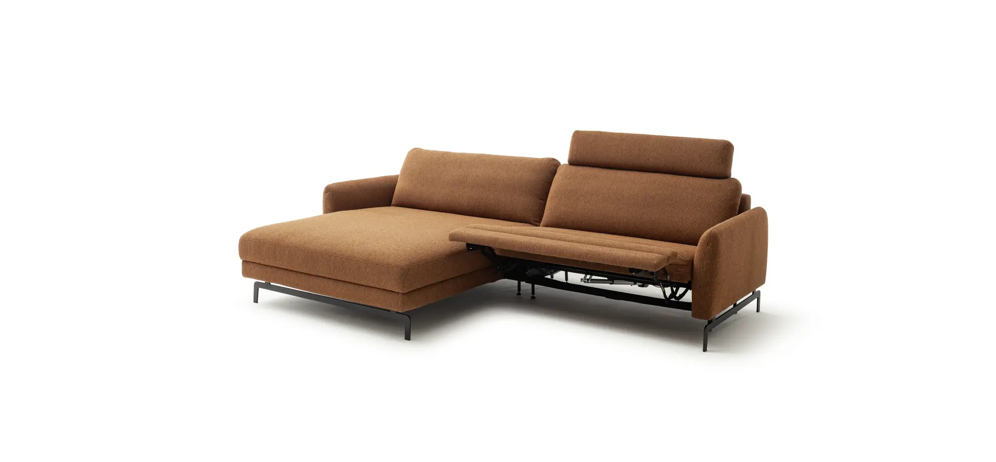 Ecksofa Enna - Longchair Links mit 1,75-Sitzer, inkl. motorischer Relaxfunktion, Stoff, Terracotta