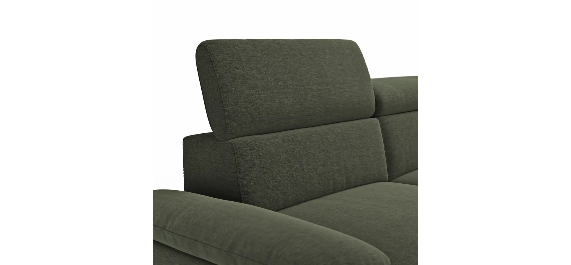 Ecksofa Felipa - 2,5-Sitzer mit Ecke rechts inkl. Kopfteil verstellbar, Stoff, Dunkelgrün