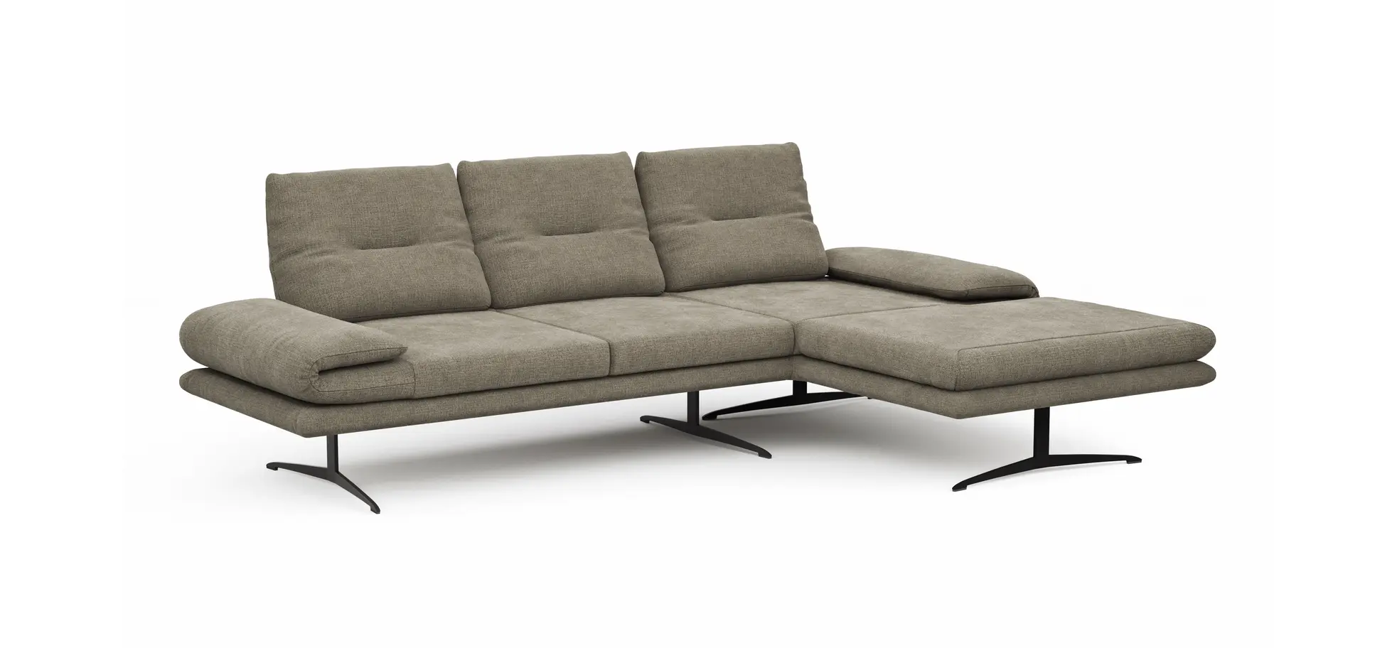 Ecksofa Lucero - 2-Sitzer mit Longchair rechts, Stoff, Olivgrün