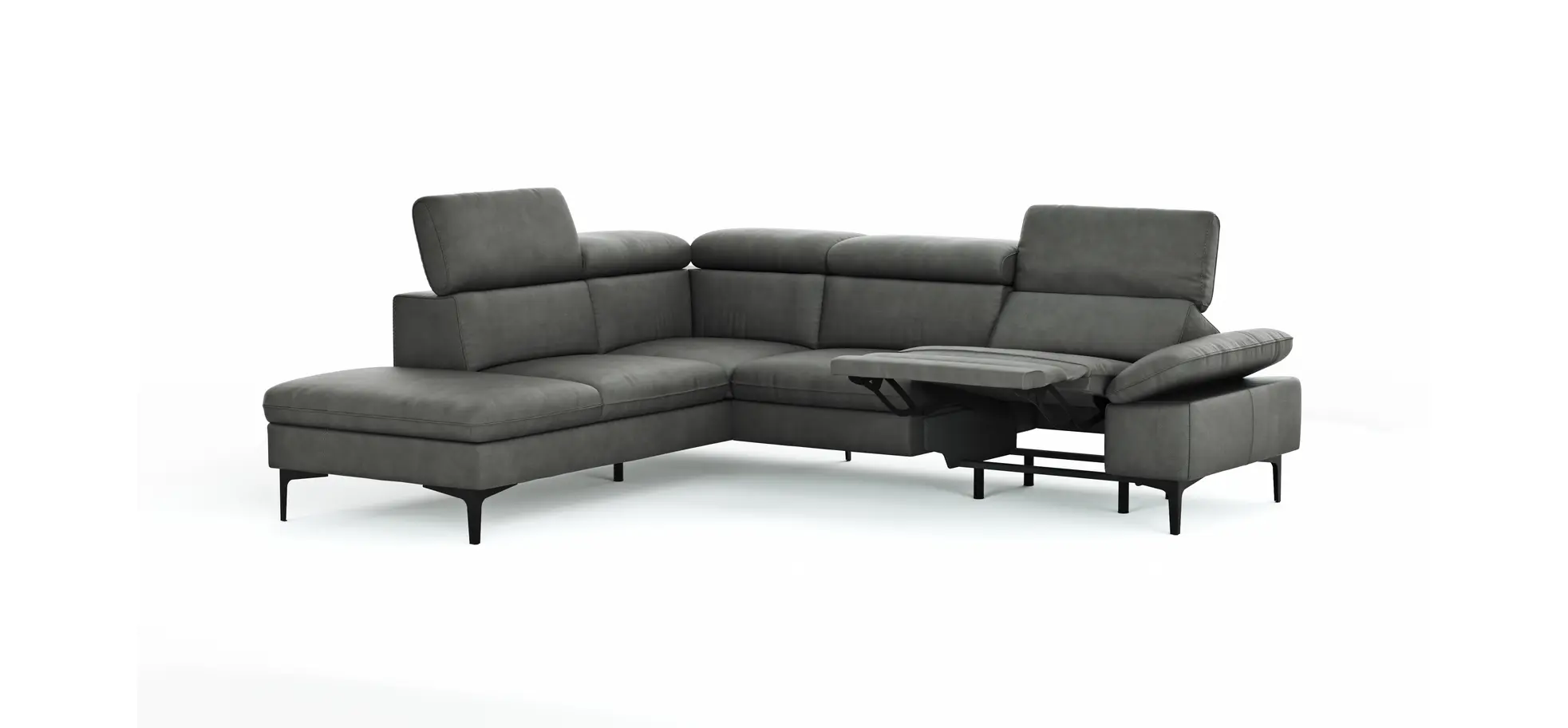 Ecksofa Felipa - Ecke links mit 2,5-Sitzer inkl. Armlehne verstellbar und Rückenlehne/Sitztiefe verstellbar (motorisch), Leder, Grau