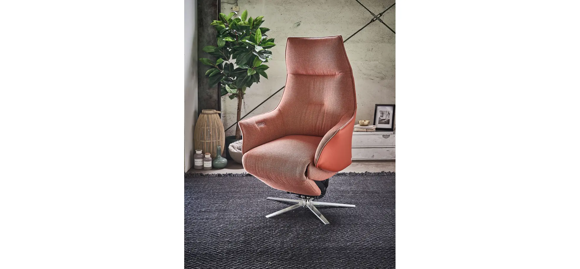 Relaxsessel Girona -  Relaxfunktion (motorisch) und Aufstehhilfe, Stoff, Leder, Rose