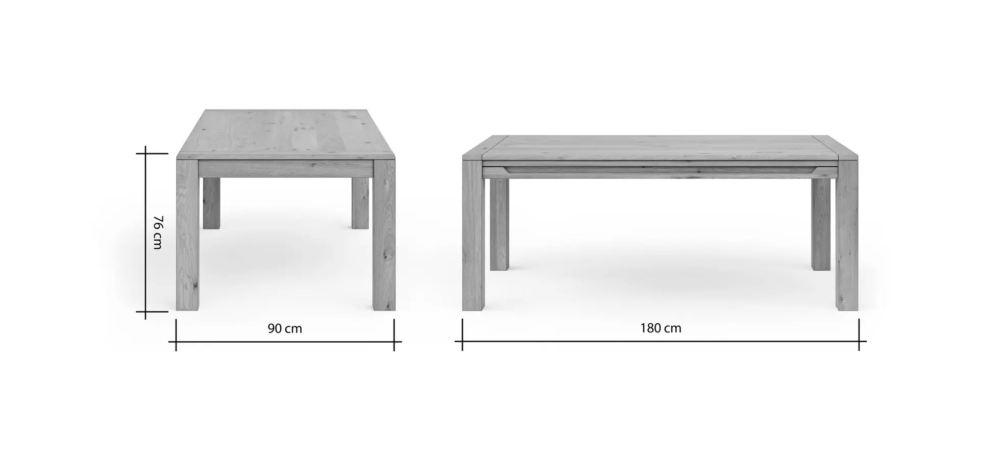 Esstisch Amora - LB ca. 180x90 cm, Wildeiche massiv bianco