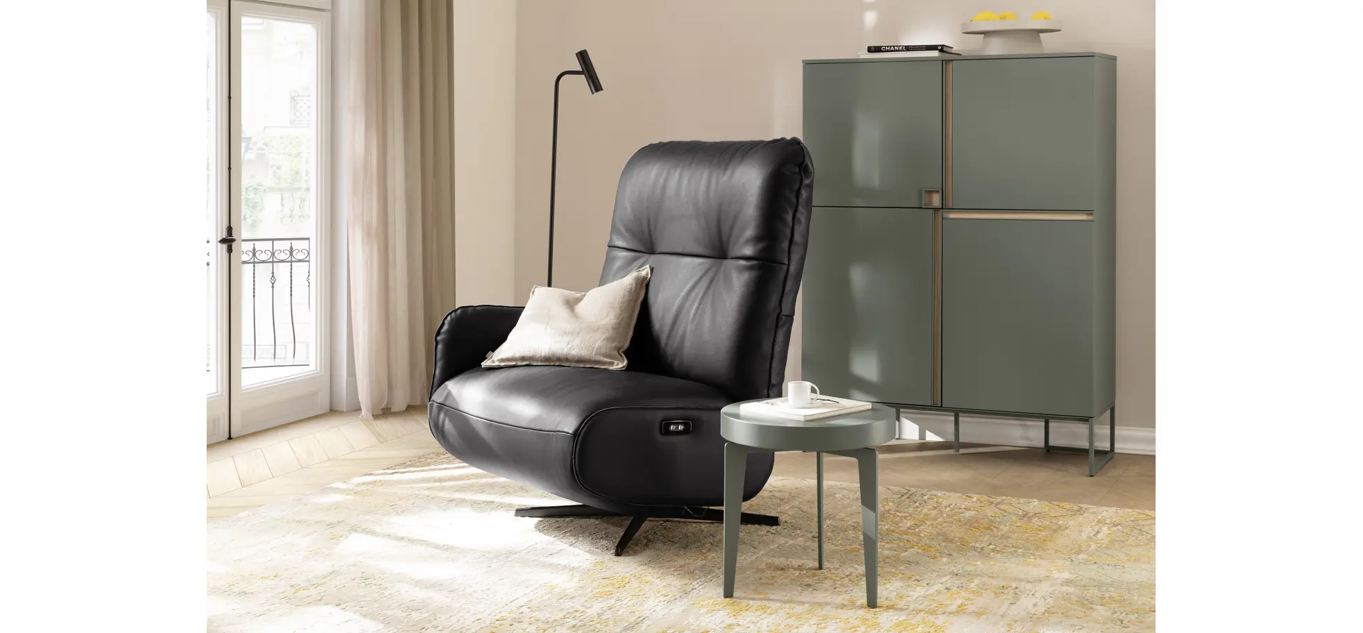 Loungesessel Lovere - Leder, Schwarz, Armlehne links