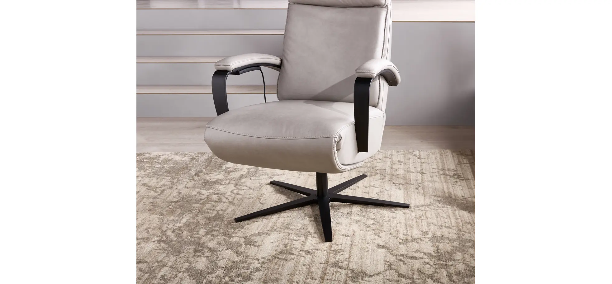 Relaxsessel Avela Relax - Größe L, Kopf-/ Fußteil und Rückenlehne verstellbar, Leder, Steingrau