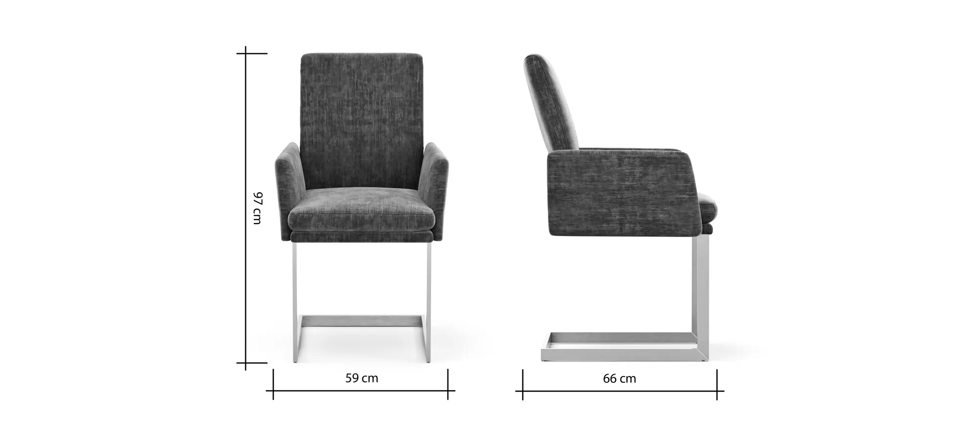 Freischwinger Valloni, Armlehne, Stoff, Dunkelgrau