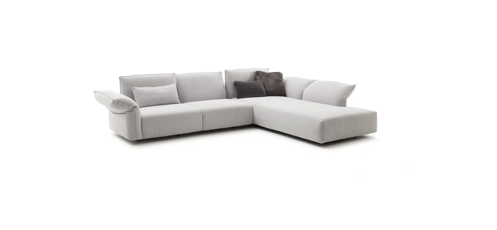 Ecksofa Motone - 2,5-Sitzer mit Ecke rechts, Stoff, Hellgrau