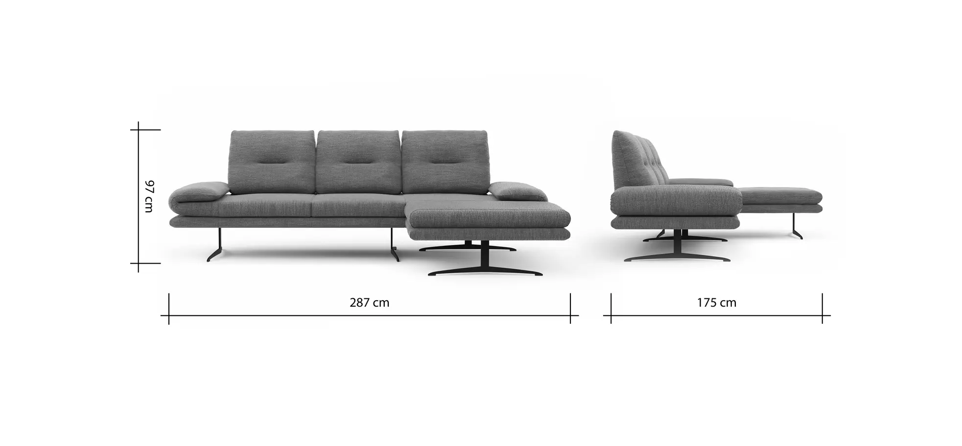 Ecksofa Lucero - 2-Sitzer mit Longchair rechts, Stoff, Olivgrün