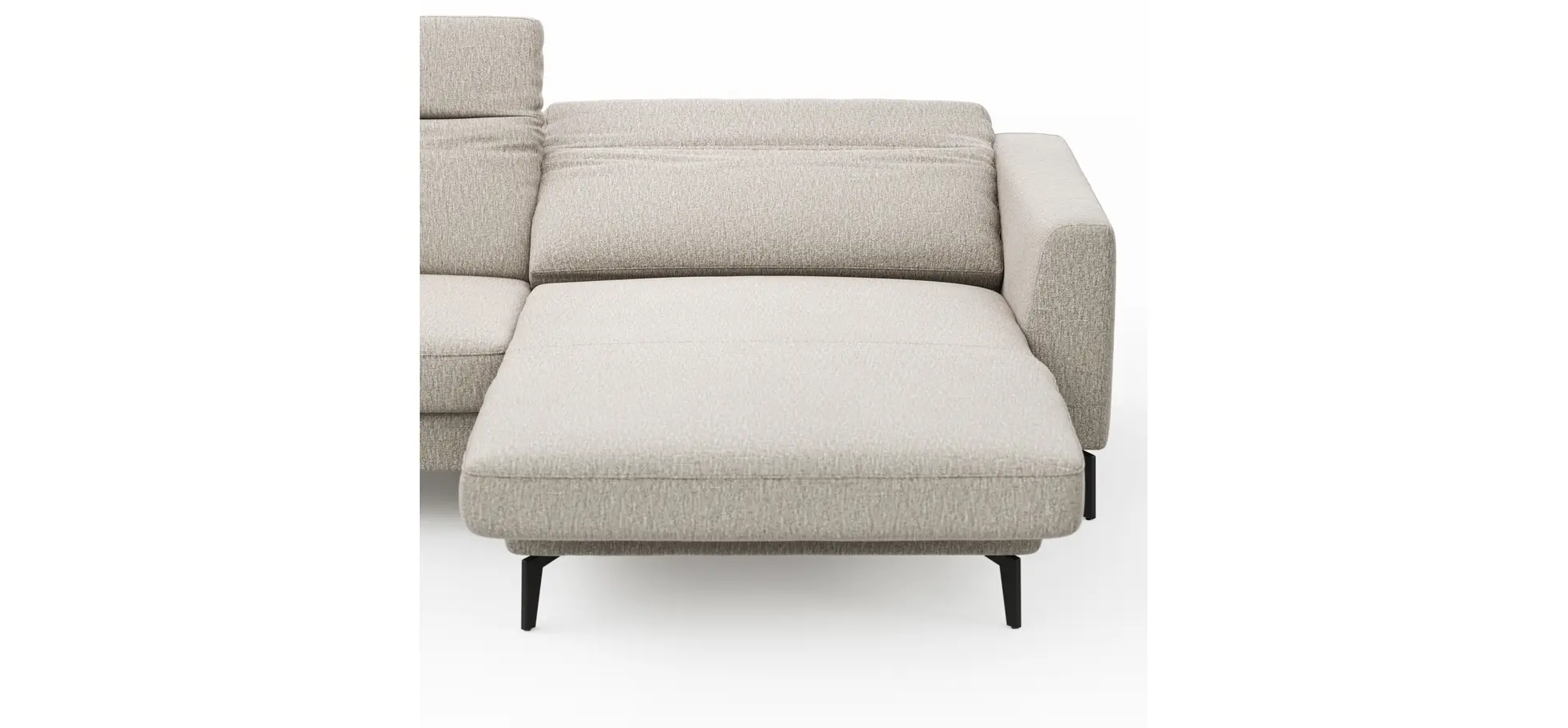 Ecksofa Rafaela 2.0 - 2,5-Sitzer mit Longchair rechts inkl. Sitzvorzug, Kopteilverstellung motorisch und Relaxfunktion motorisch im Longchair, Stoff, Champagner
