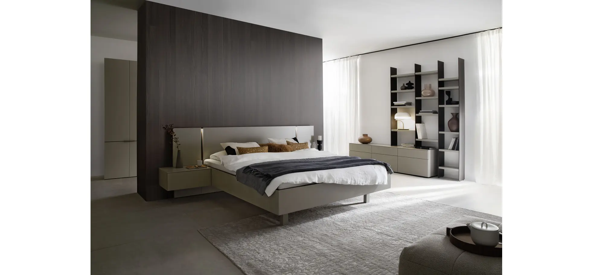 Bettanlage Matera - Liegefläche ca. 180x200 cm, Lack, Muschelgrau, Wildeiche, Coffee