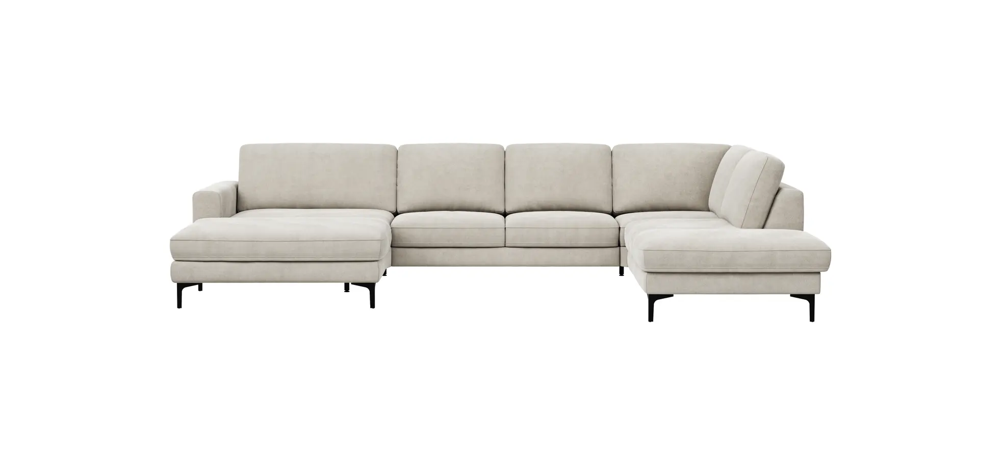 Wohnlandschaft Oviedo - Longchair links mit 2-Sitzer und Ecke rechts, Stoff, Natur 102367