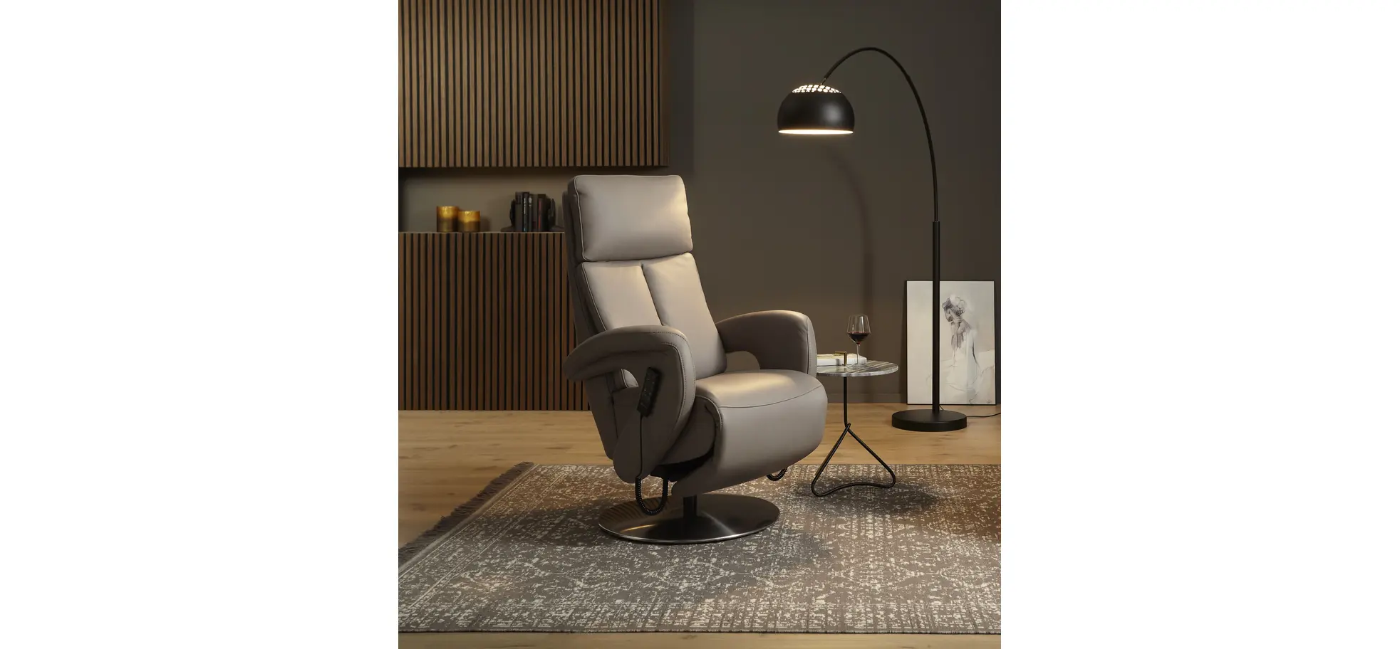 Relaxsessel Sitz.Konzept 4.0 - Größe XL, Fußteil/Kopfteil und Rückenlehne verstellbar (motorisch) mit Aufstehhilfe, Leder, Grau