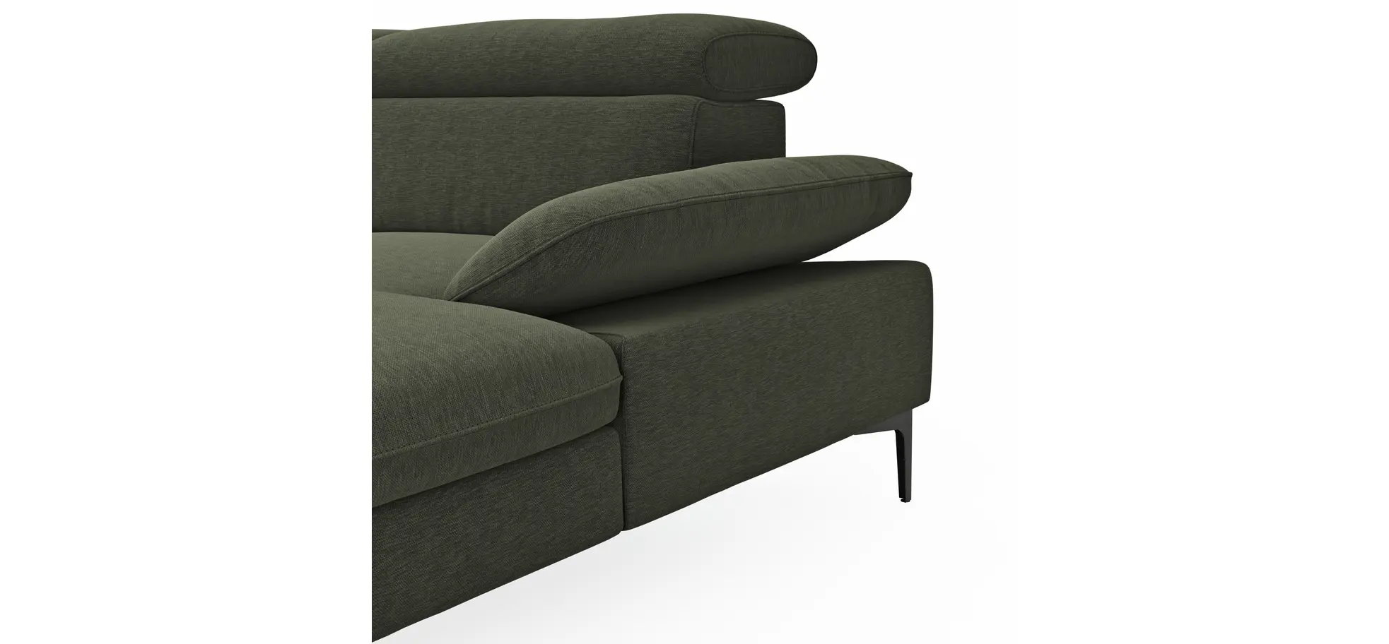 Ecksofa Felipa - 2,5-Sitzer mit Longchair rechts inkl. Armlehne verstellbar und Rückenlehne/Sitztiefe verstellbar (motorisch), Stoff, Dunkelgrün