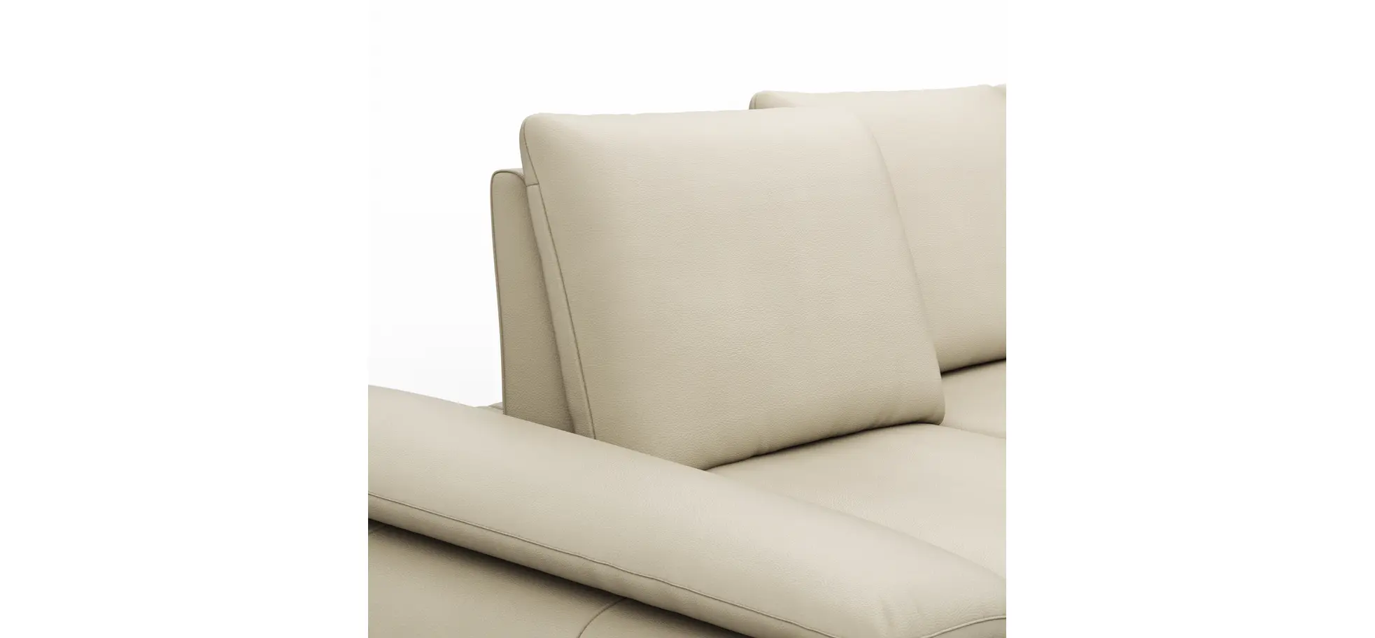 Ecksofa Collina - 2,5-Sitzer, Longchair rechts, inklusive Kopfstütze, Leder, Ecru