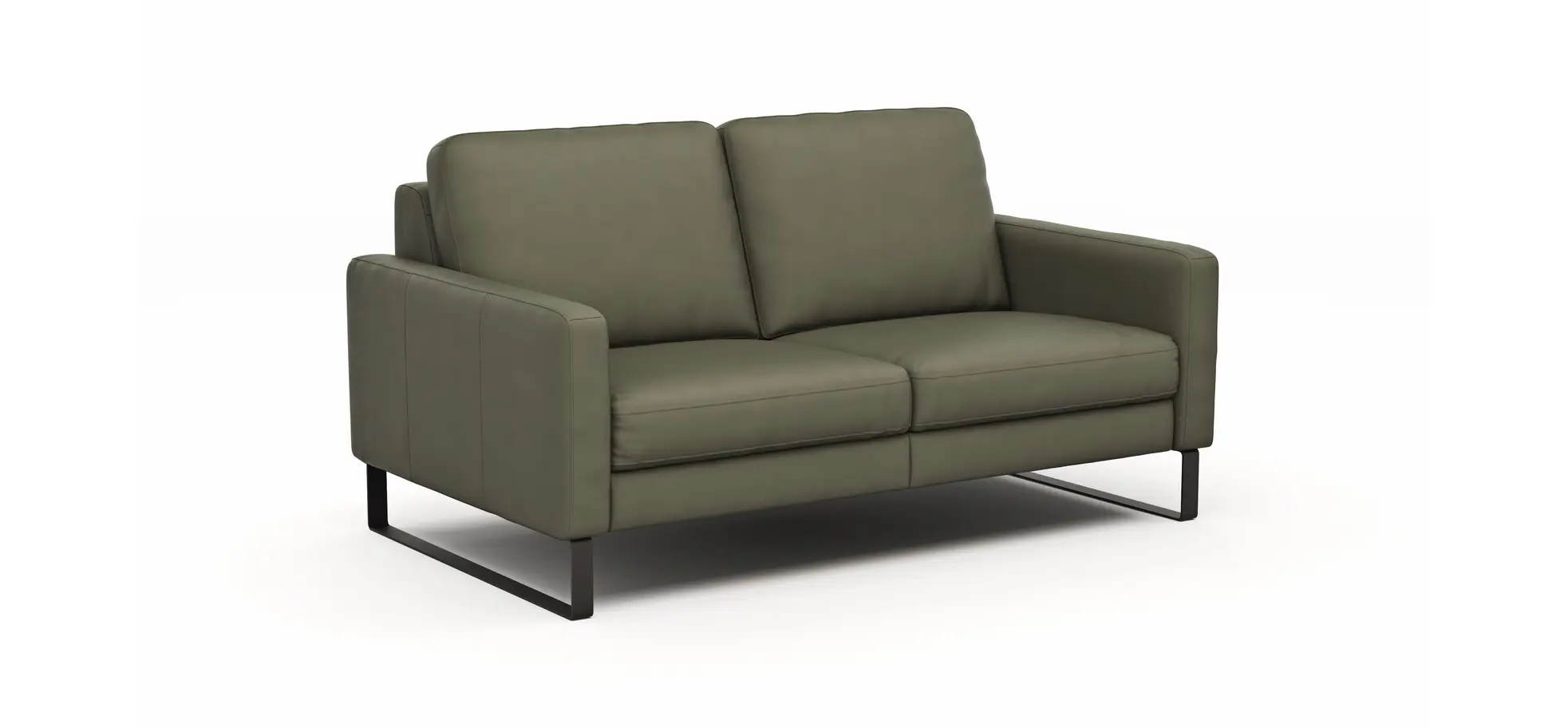 Sofa Enna - 2,5-Sitzer, Armlehne A, Leder, Olive, Kufe, Schwarz