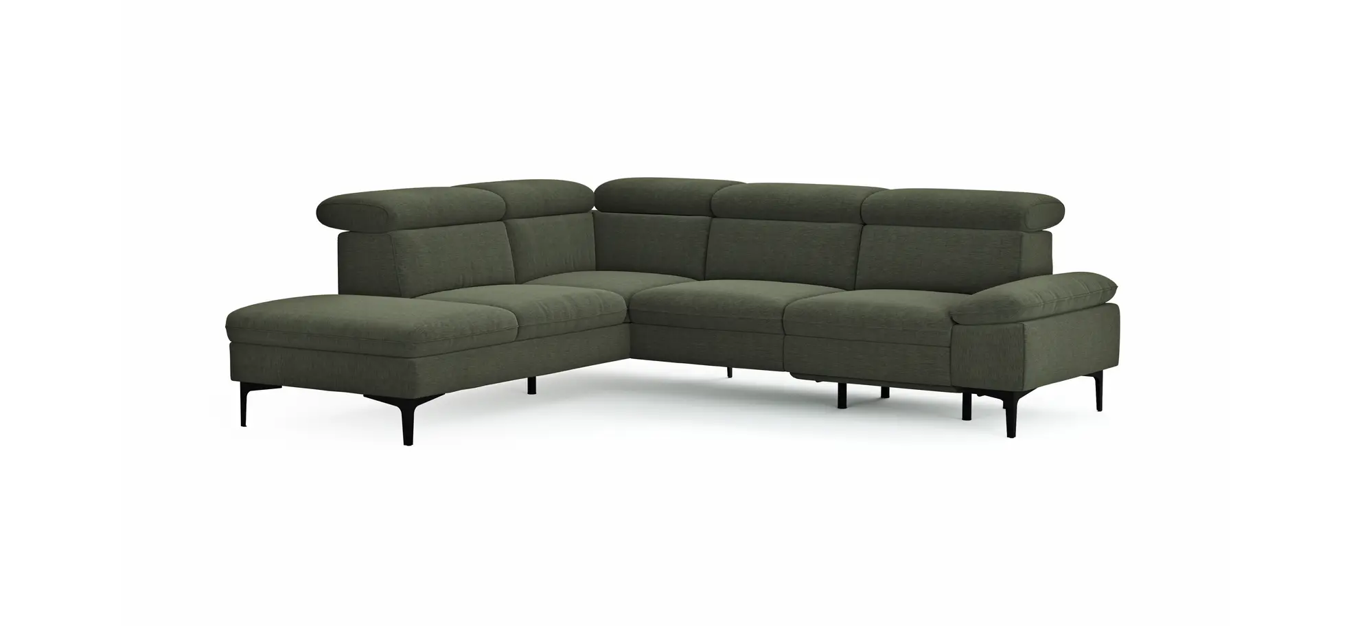 Ecksofa Felipa - Ecke links mit 2,5-Sitzer inkl. Armlehne verstellbar und Rückenlehne/Sitztiefe verstellbar (motorisch), Stoff, Dunkelgrün