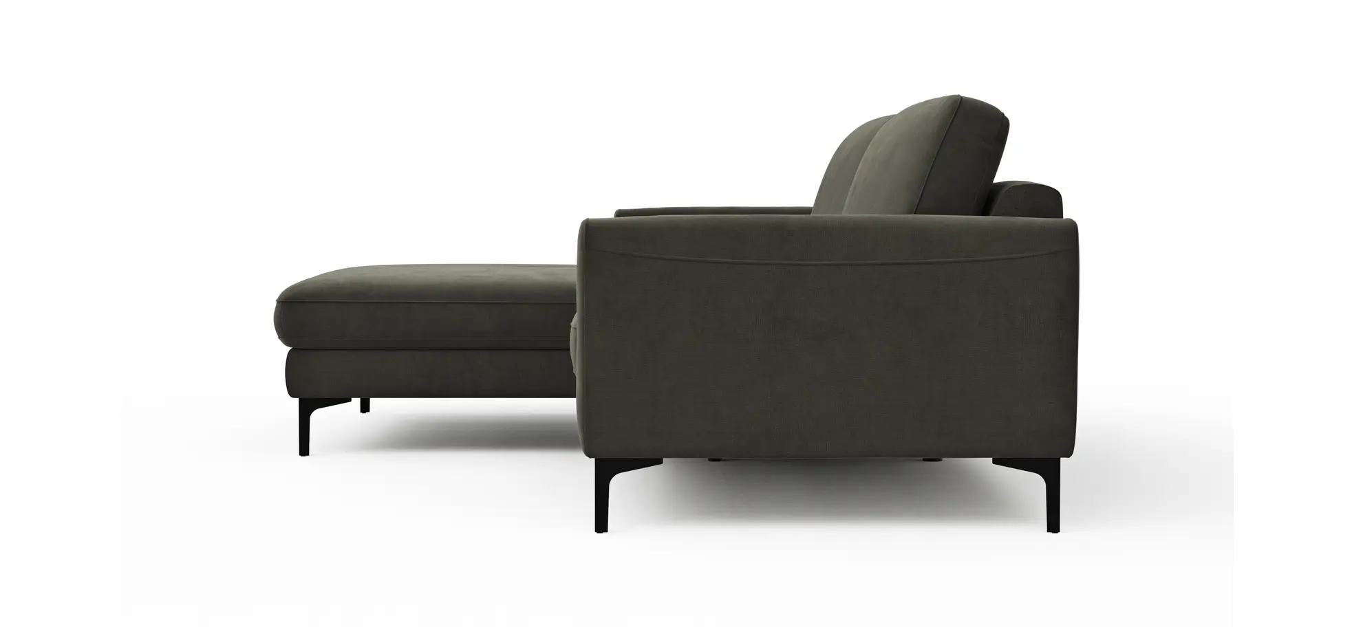 Ecksofa Oviedo - Longchair links mit 1,5-Sitzer inkl. Relaxfunktion (motorisch), Stoff, Braungrün