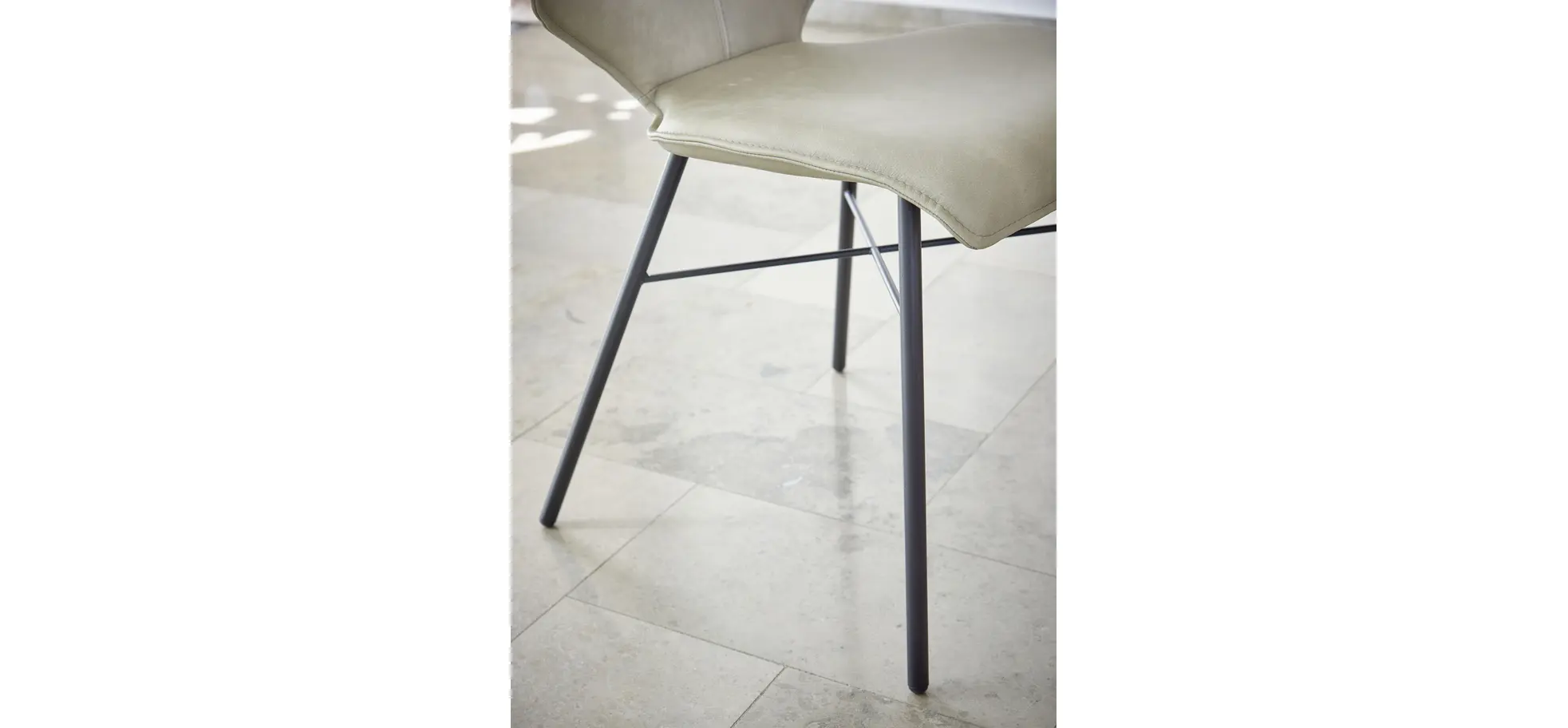 Stuhl Penthouse - Leder, Steingrau, 4 Fuß, Metall, Anthrazit