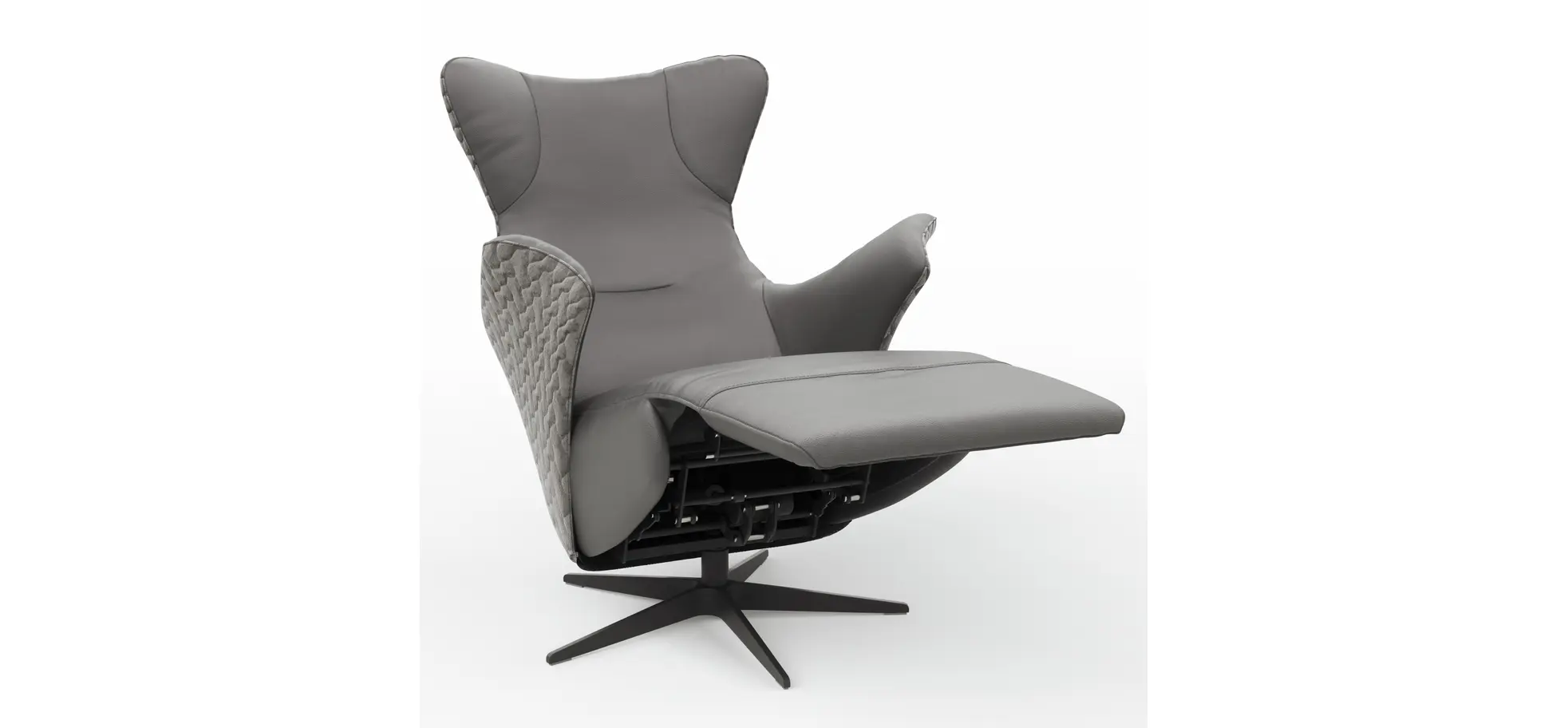 Relaxsessel Follina - Relaxfunktion (motorisch), Leder, Stoff, Grau