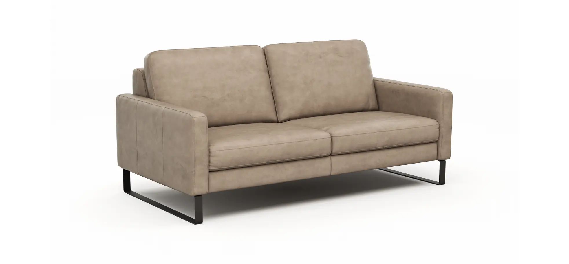 Sofa Enna - 3-Sitzer, Armlehne A, Leder, Taupe, Kufe, Schwarz