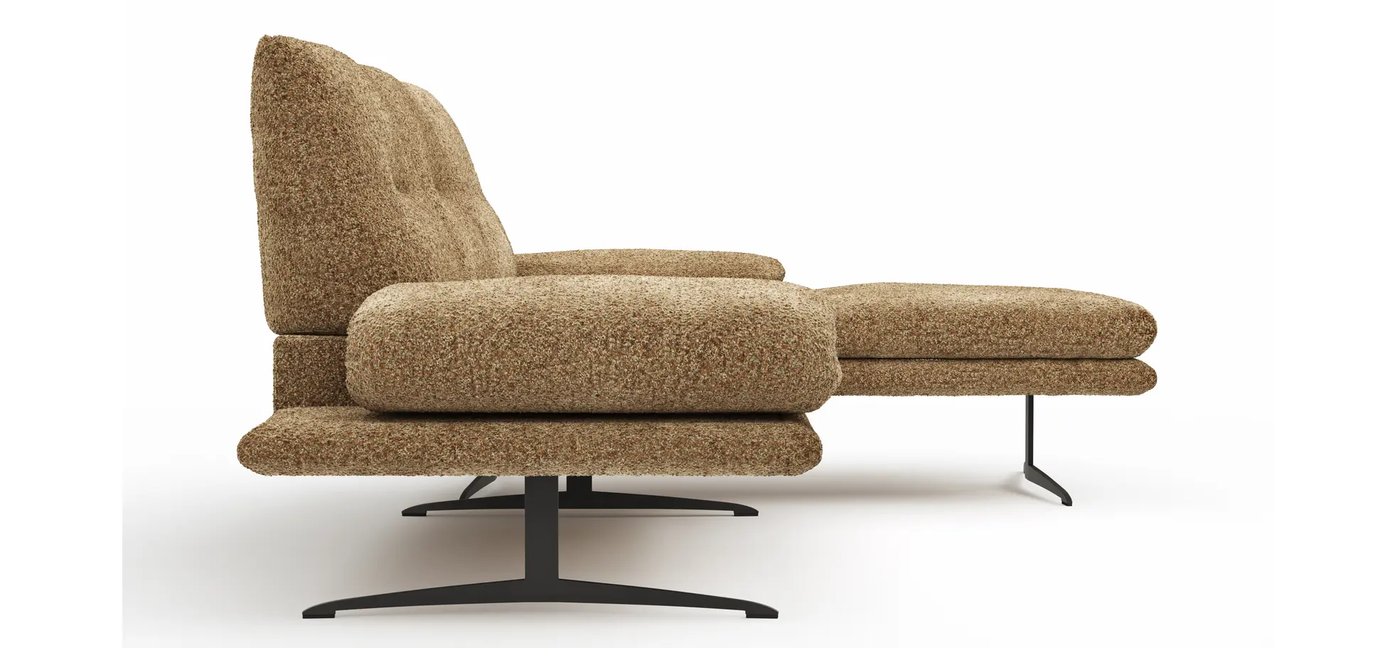 Ecksofa Lucero 2.0 - 2-Sitzer mit Longchair rechts inkl. Sitztiefenverstellung, Drehsitz und Sitztiefe verstellbar, Stoff, Cognac
