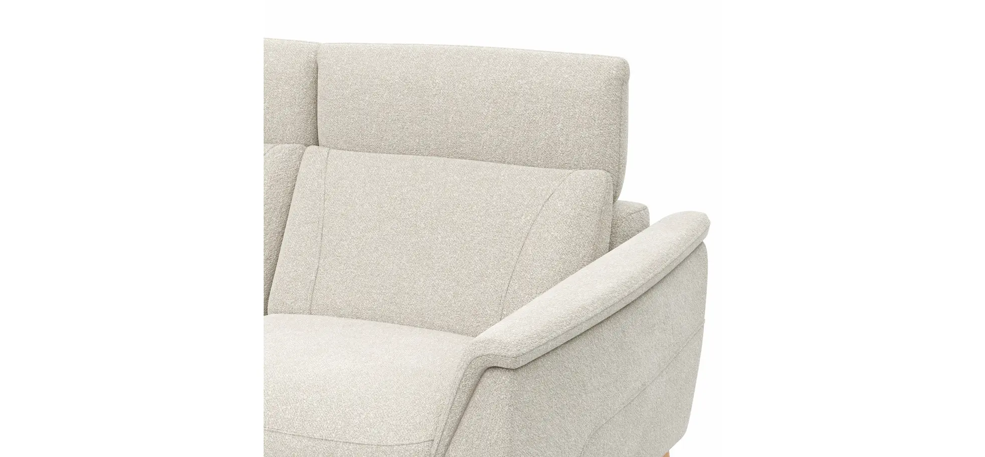 Ecksofa Nevin - Longchair links mit 2-Sitzer rechts, inkl. Kopfpolsterverstellung, Stoff, Weiß