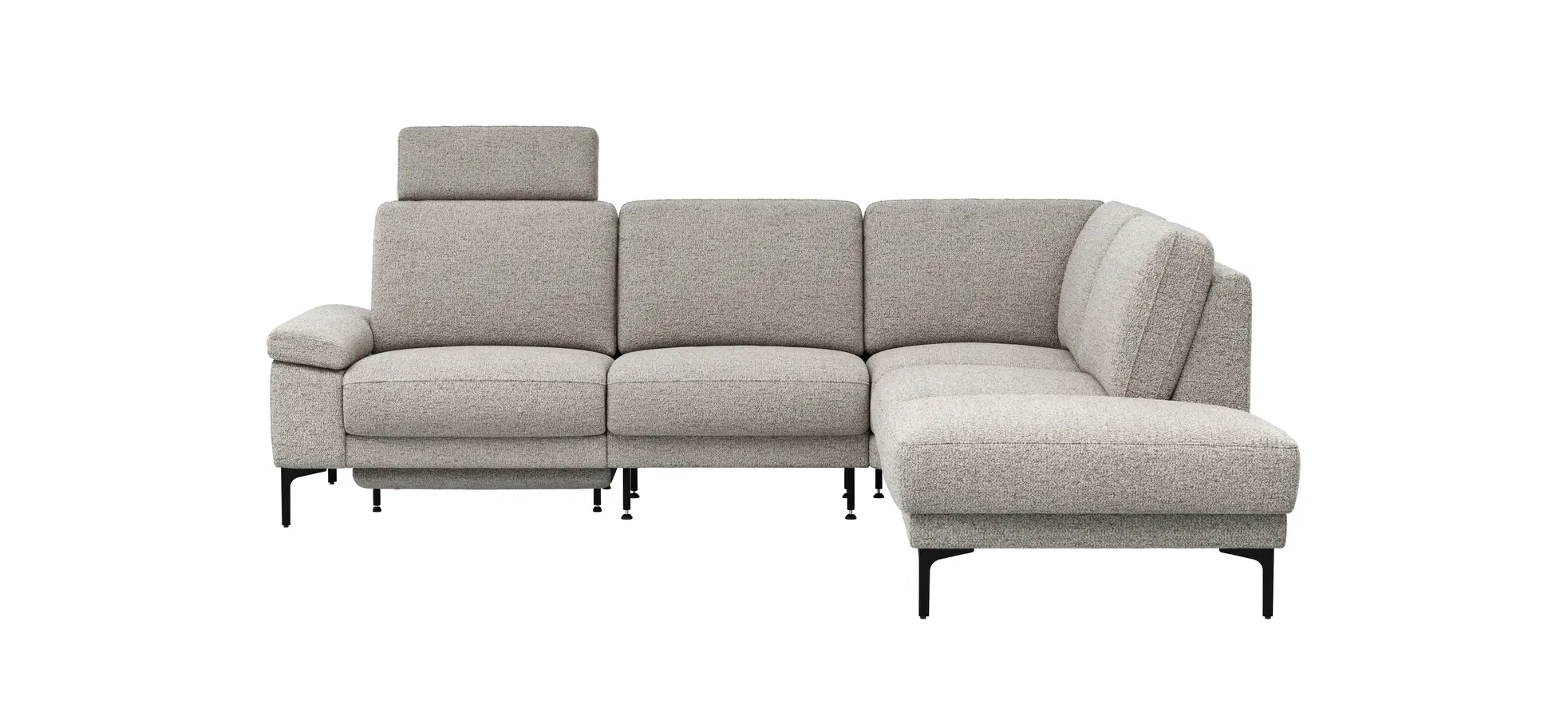 Ecksofa Matero - 2-Sitzer mit Ecke rechts inkl. Relaxfunktion motorisch und Sitzvorzug, Stoff, Hellgrau 144982