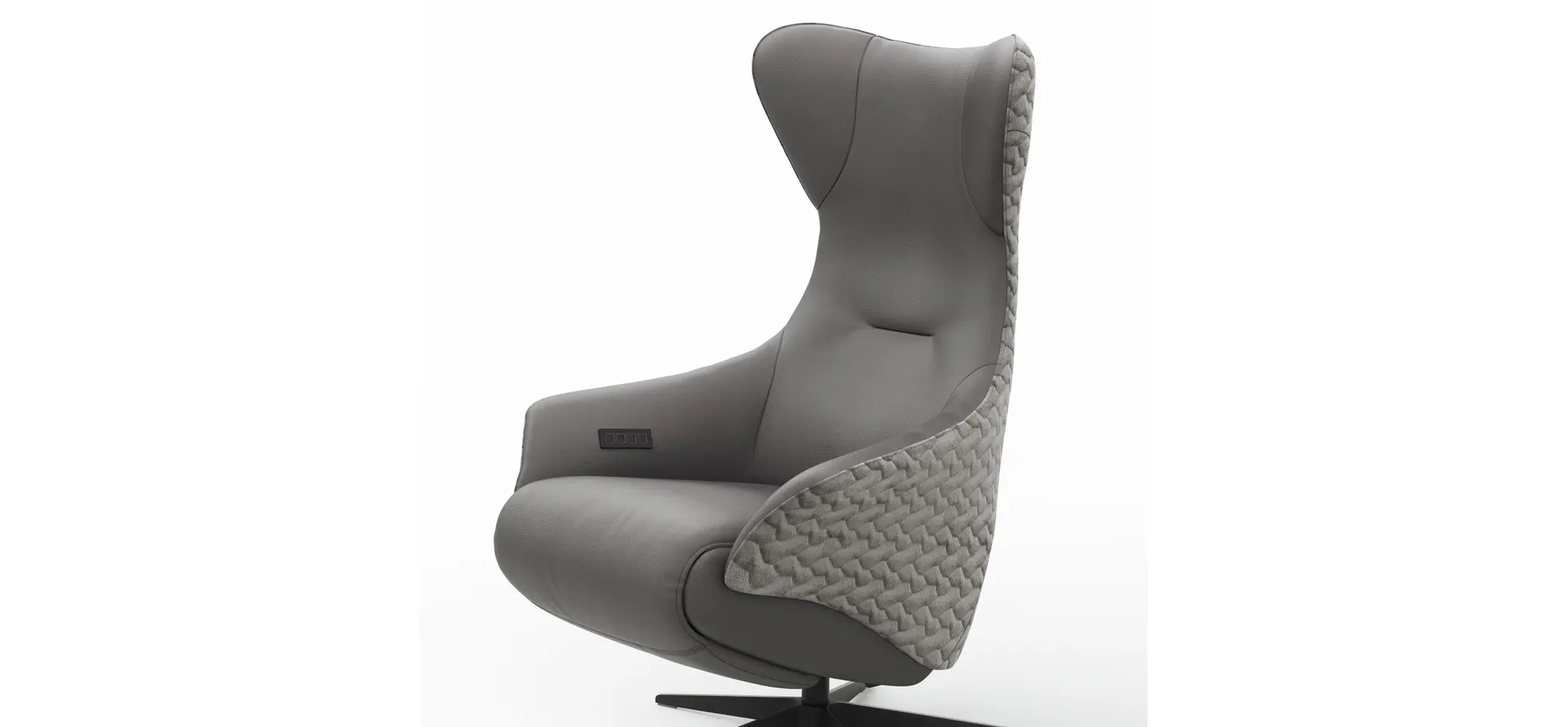 Relaxsessel Follina - Relaxfunktion (motorisch), Leder, Stoff, Grau