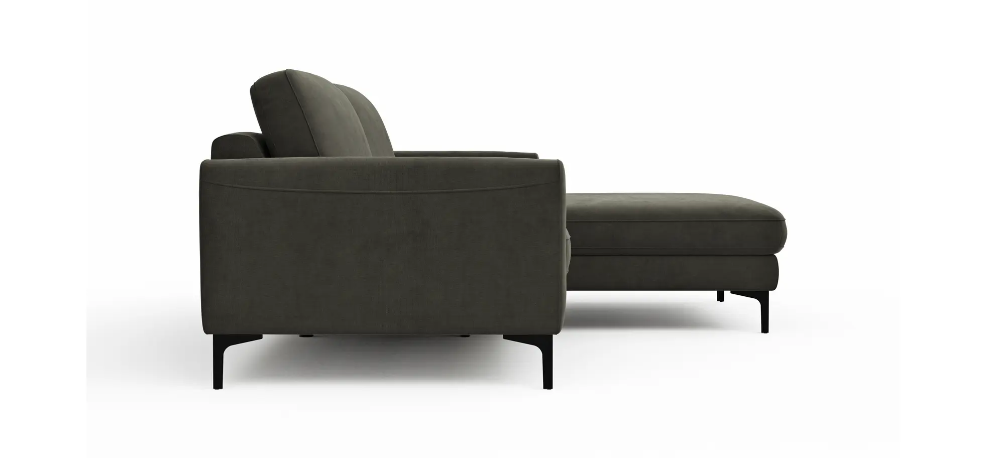 Ecksofa Oviedo - 1,5-Sitzer mit Longchair rechts inkl. Relaxfunktion (motorisch), Stoff, Braungrün