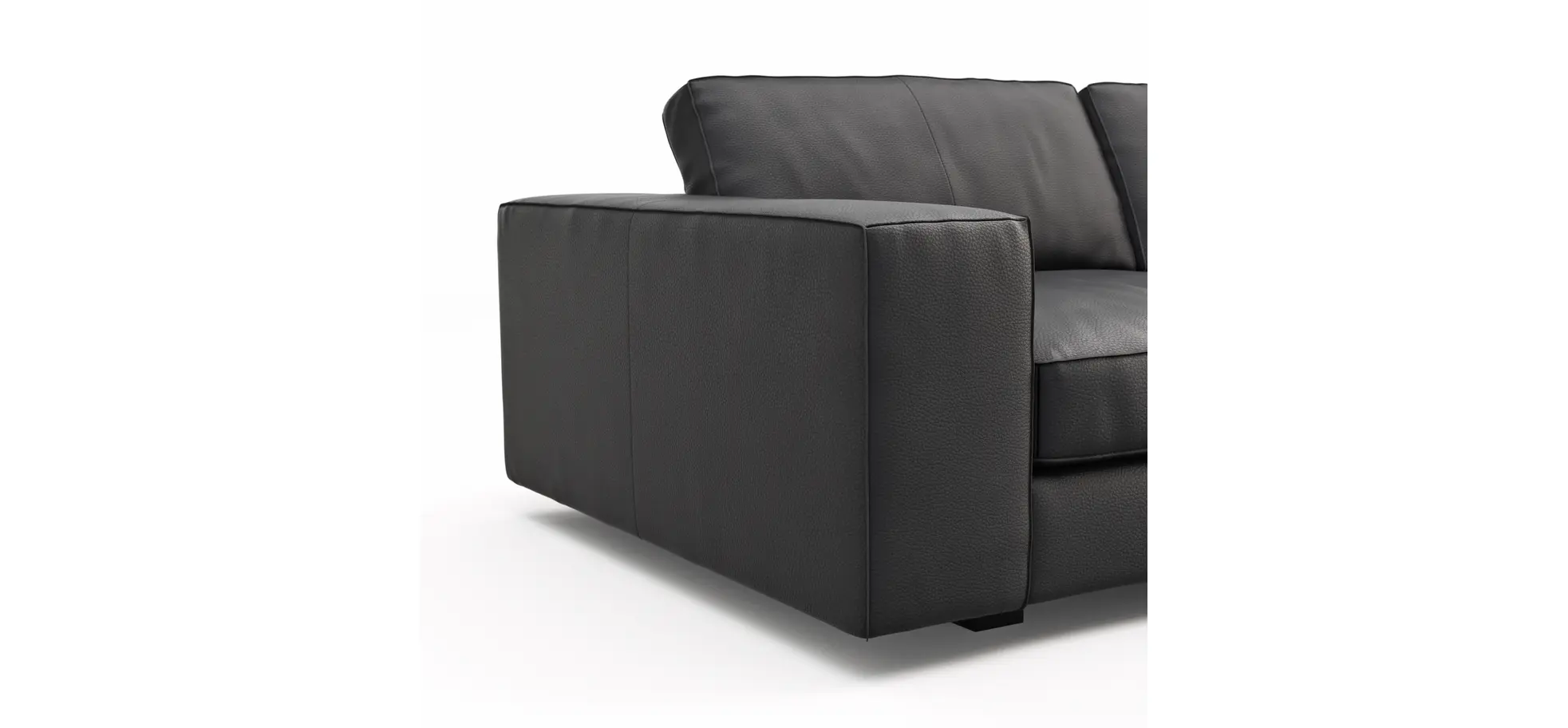 Sofa Aprino 1 - 3,5-Sitzer XL, Dickleder, Schwarz, Armlehne Block breit