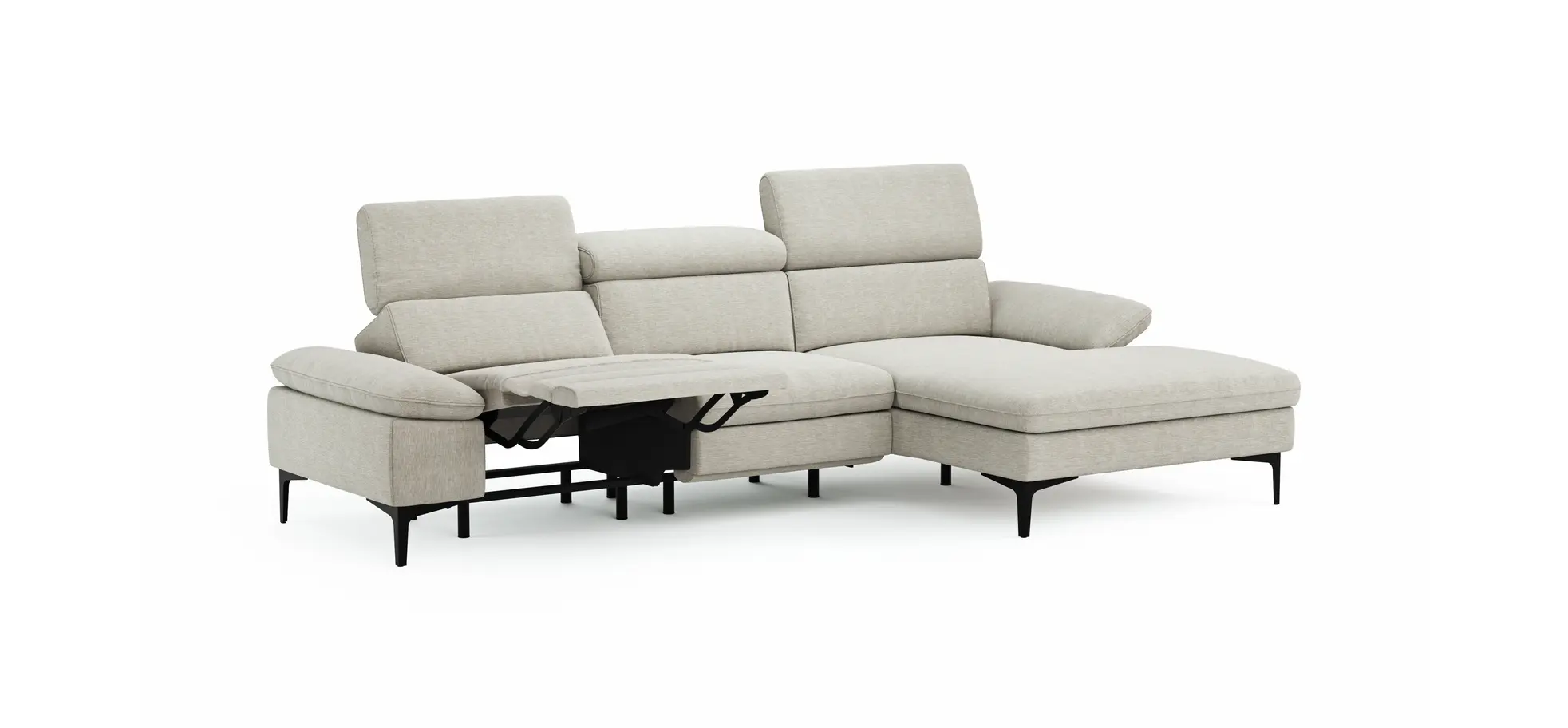 Ecksofa Felipa - 2,5-Sitzer mit Longchair rechts inkl. Armlehne verstellbar und Rückenlehne/Sitztiefe verstellbar (motorisch), Stoff, Natur