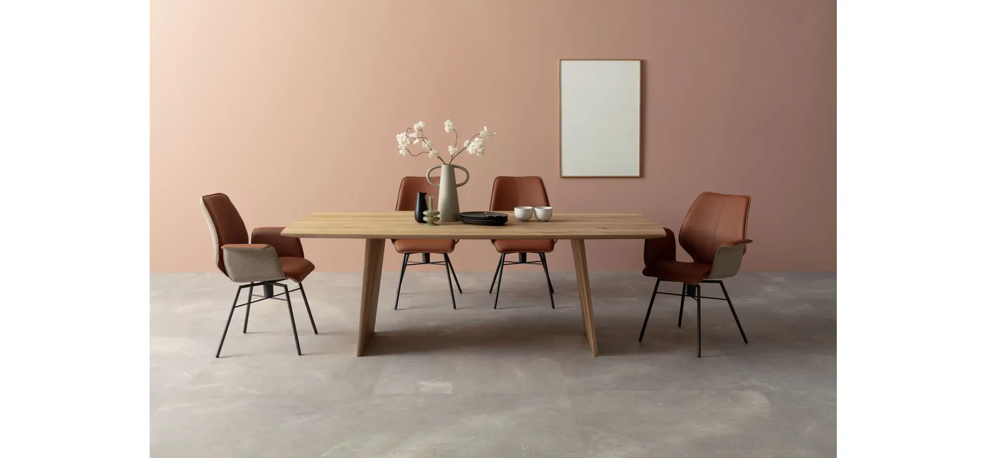 Armlehnstuhl Penthouse -  Leder, Rost, Stoff, Beige-Rost, Drehbar