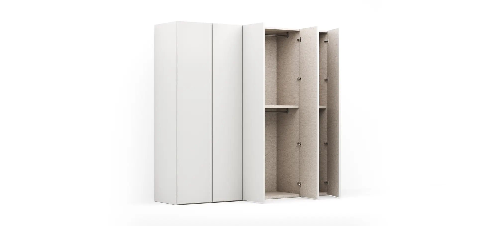 Drehtürenschrank Loretto - B ca. 254 cm, Melamin matt, Weiß