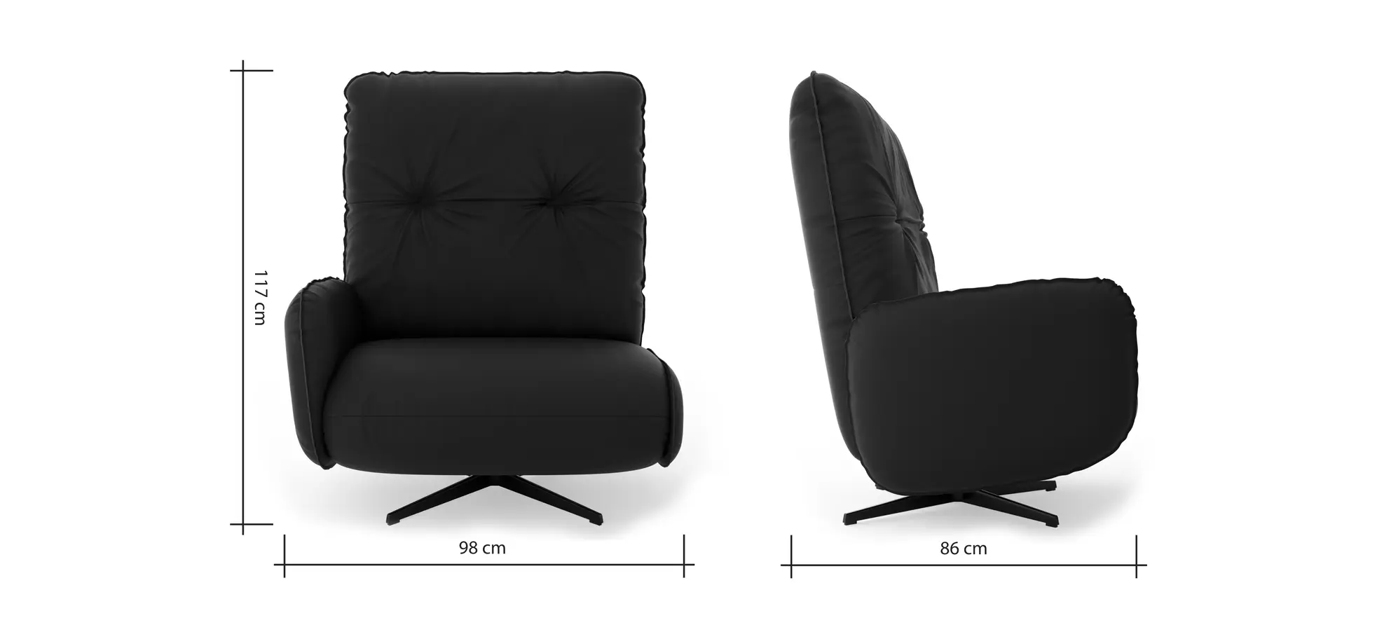 Loungesessel Lovere - Leder, Schwarz, Armlehne links