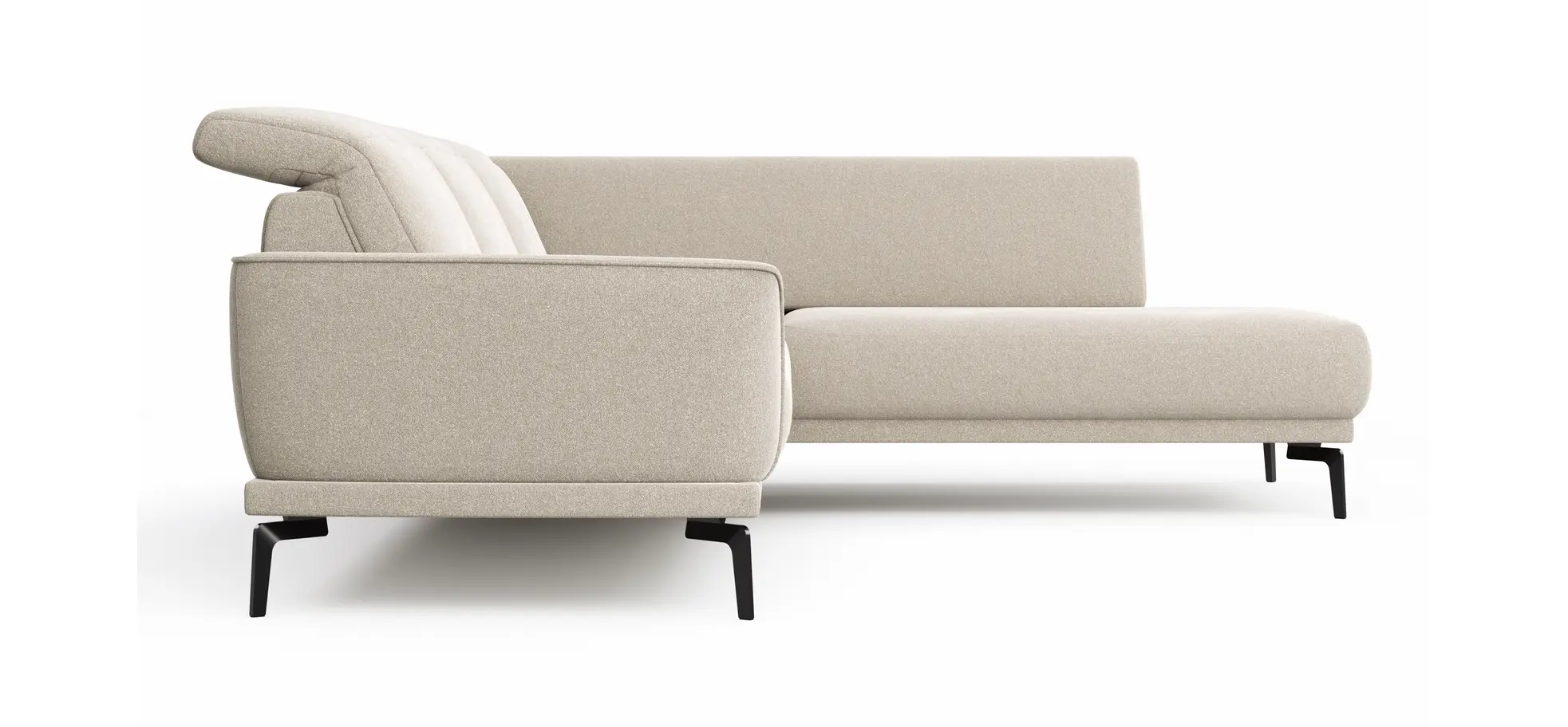 Ecksofa Amadena - 2-Sitzer mit Ecke rechts inkl. Kopfteilverstellung und Sitzvorzug, Stoff, Creme