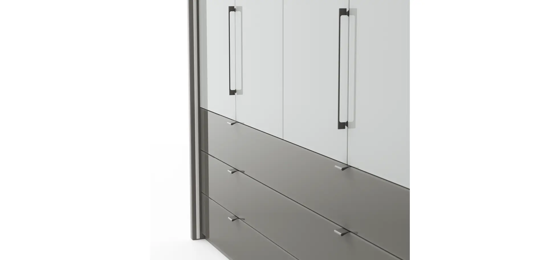 Drehtürenschrank Marbella - B. ca. 157cm, Korpus Melamin, Grau, Front Glas, Weiß