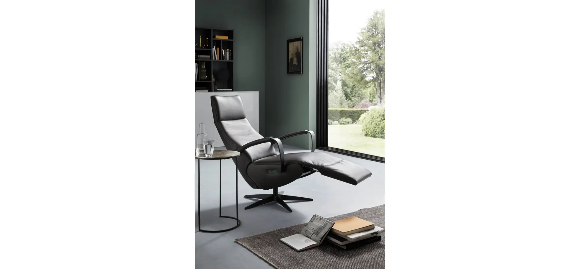 Relaxsessel Girona - Relaxfunktion (motorisch), Leder, Graphit