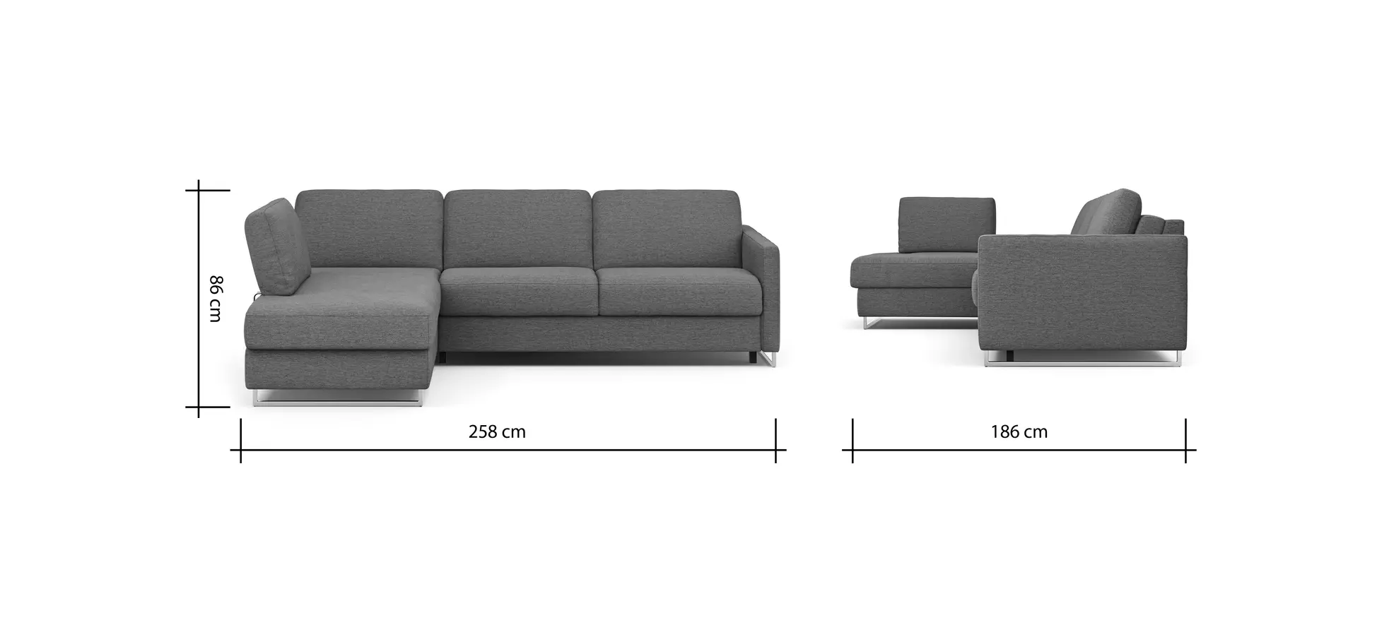 Ecksofa Nuoro - Longchair links mit 2-Sitzer inkl. Schlaffunktion und Bettkasten, Stoff, Rubin