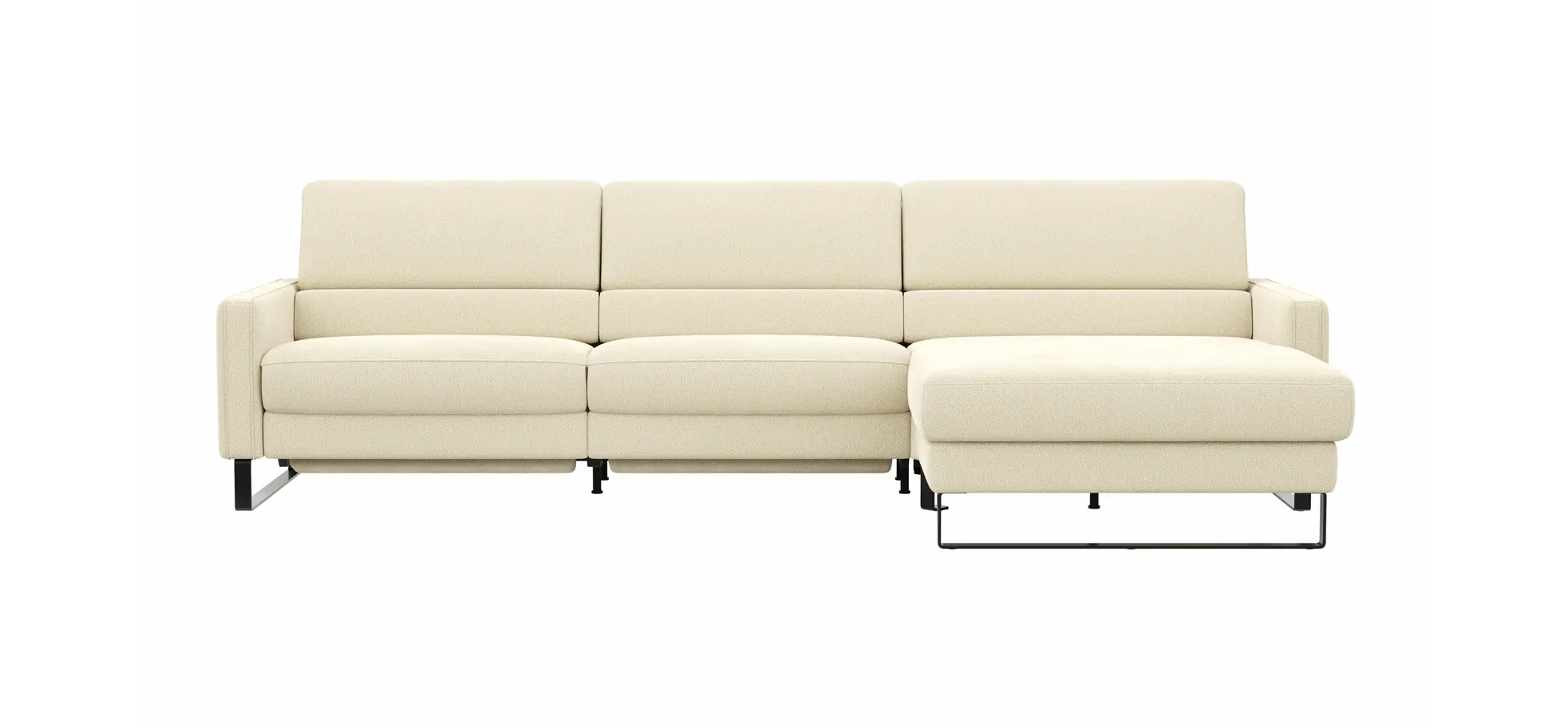 Ecksofa Valera - 3-Sitzer mit Longchair rechts inkl. Rückenlehne verstellbar und Relaxfunktion motorisch, Stoff, Natur