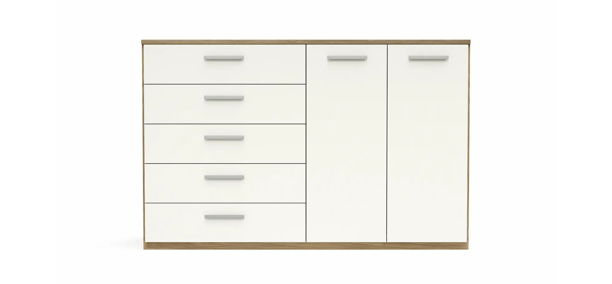 Kommode Viana - Balkeneiche furniert, Weiß