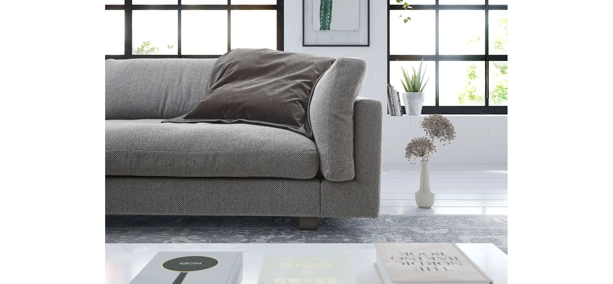 Ecksofa Aprino 3 - Ecke links mit 2,5-Sitzer, Stoff, Grau